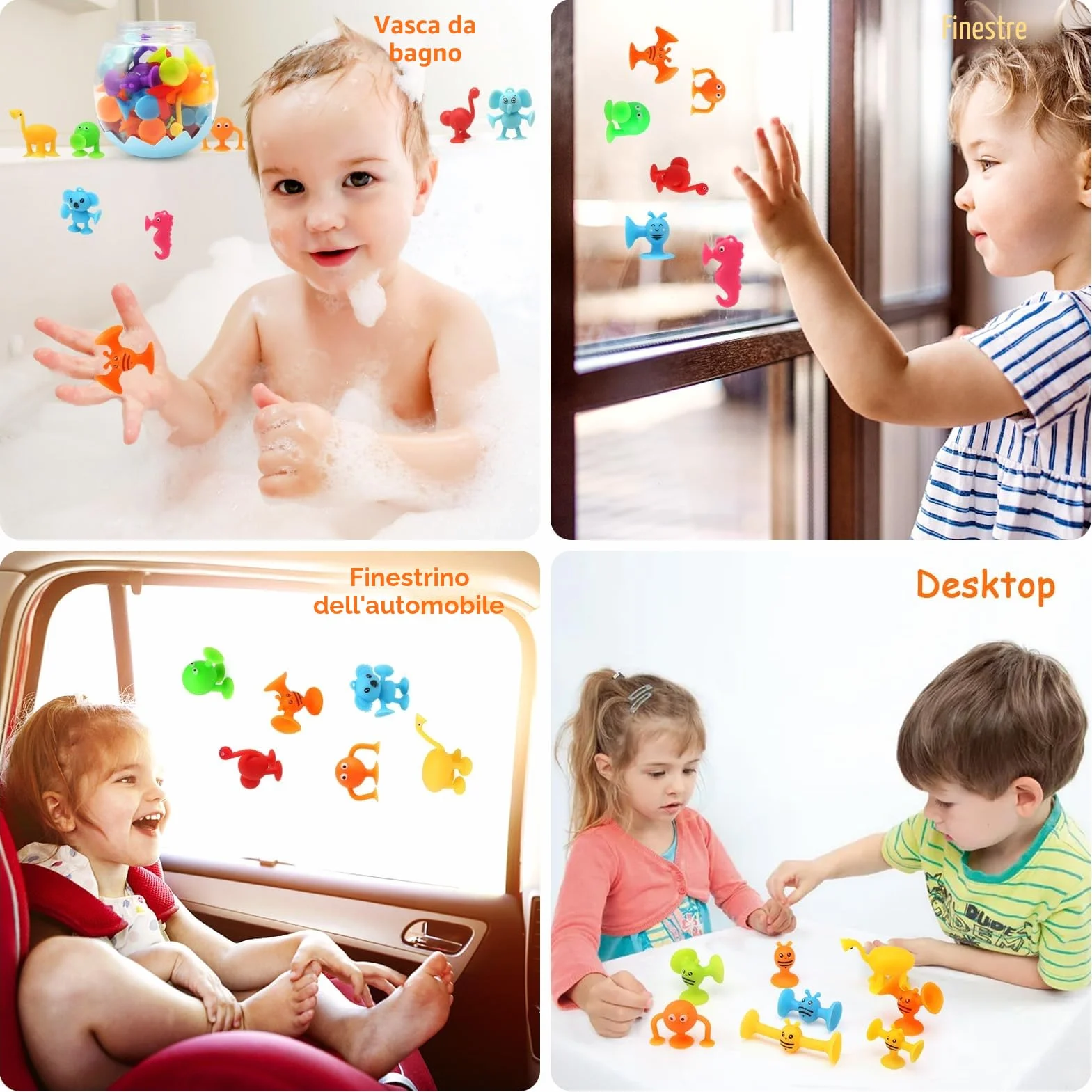 Giochi Bagnetto Neonato, 26 Pezzi Giocattolo a Ventosa in Silicone con Organizzatore, Giocattolo Sensoriale da Viaggio Giocattoli Bagno Educativi Regalo per Bambini 3 4 5 6 7 Anni
