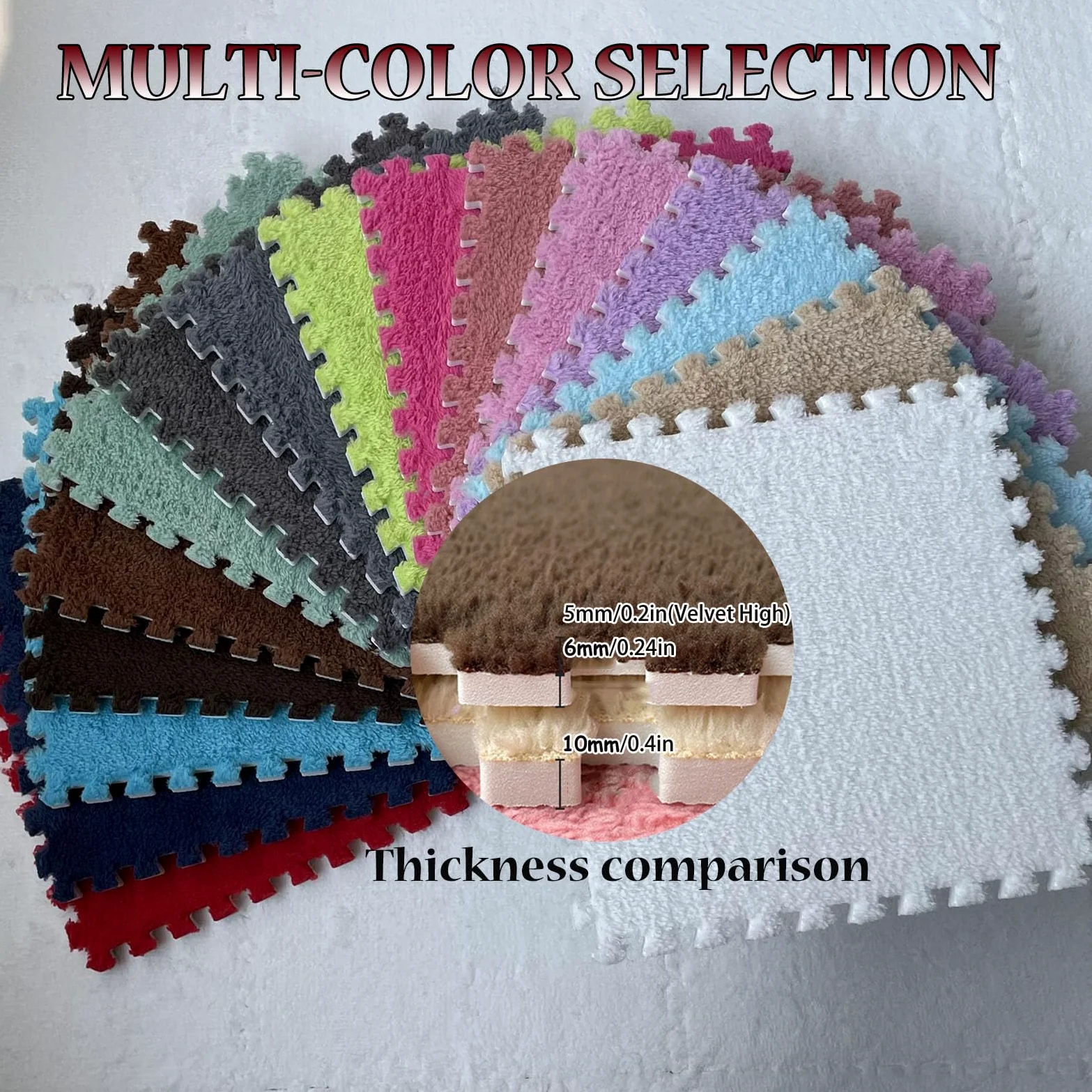 Splice Interlocking Carpet 16 Pezzi Tappetino in Schiuma Patchwork di Peluche, Tappetino in Peluche Quadrato Puzzle, Tappeto in Schiuma Antiscivolo,Gray+Rose-0.6cm