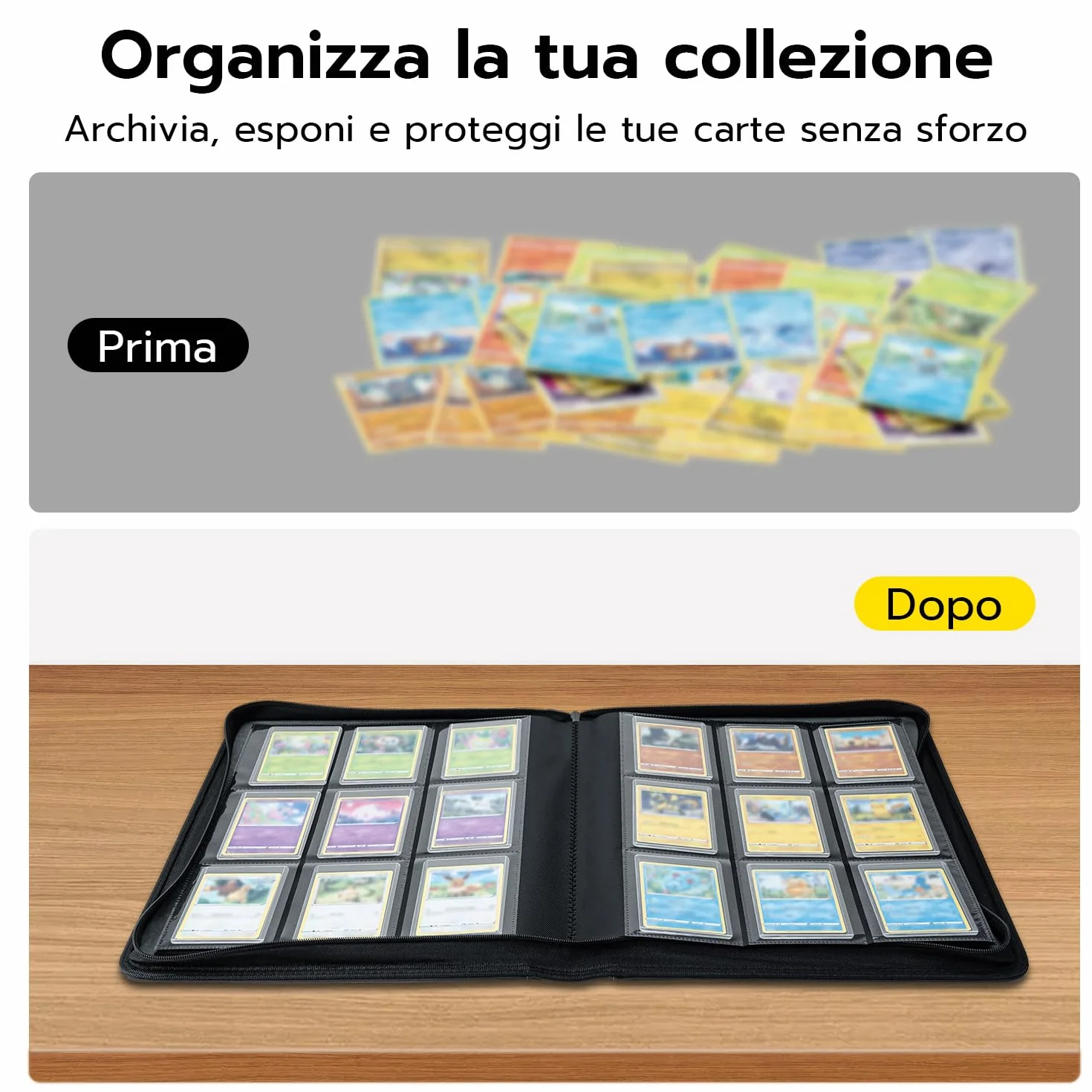 Raccoglitore Toploader,Album 9 tasche con 216 scomparti per Carte da Collezionabili con 10 Toploader, Libro Porta Carte per Carte Toploader 3"x4", Magic, YuGi Oh, MTG