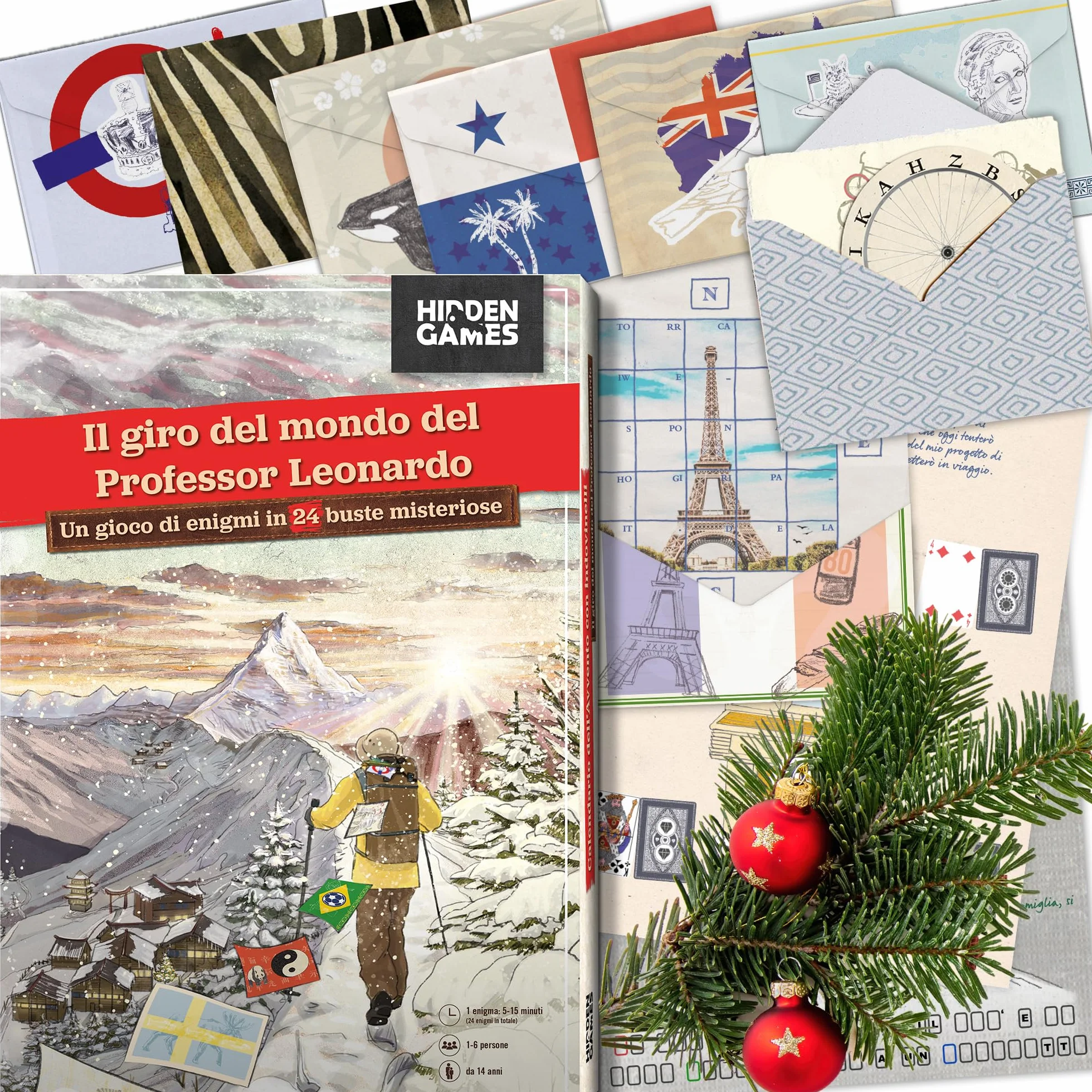Hidden Games - Calendario dell'Avvento con puzzle - Il Giro del Mondo del Professor Leonardo - Un gioco di enigmi in 24 buste misteriose