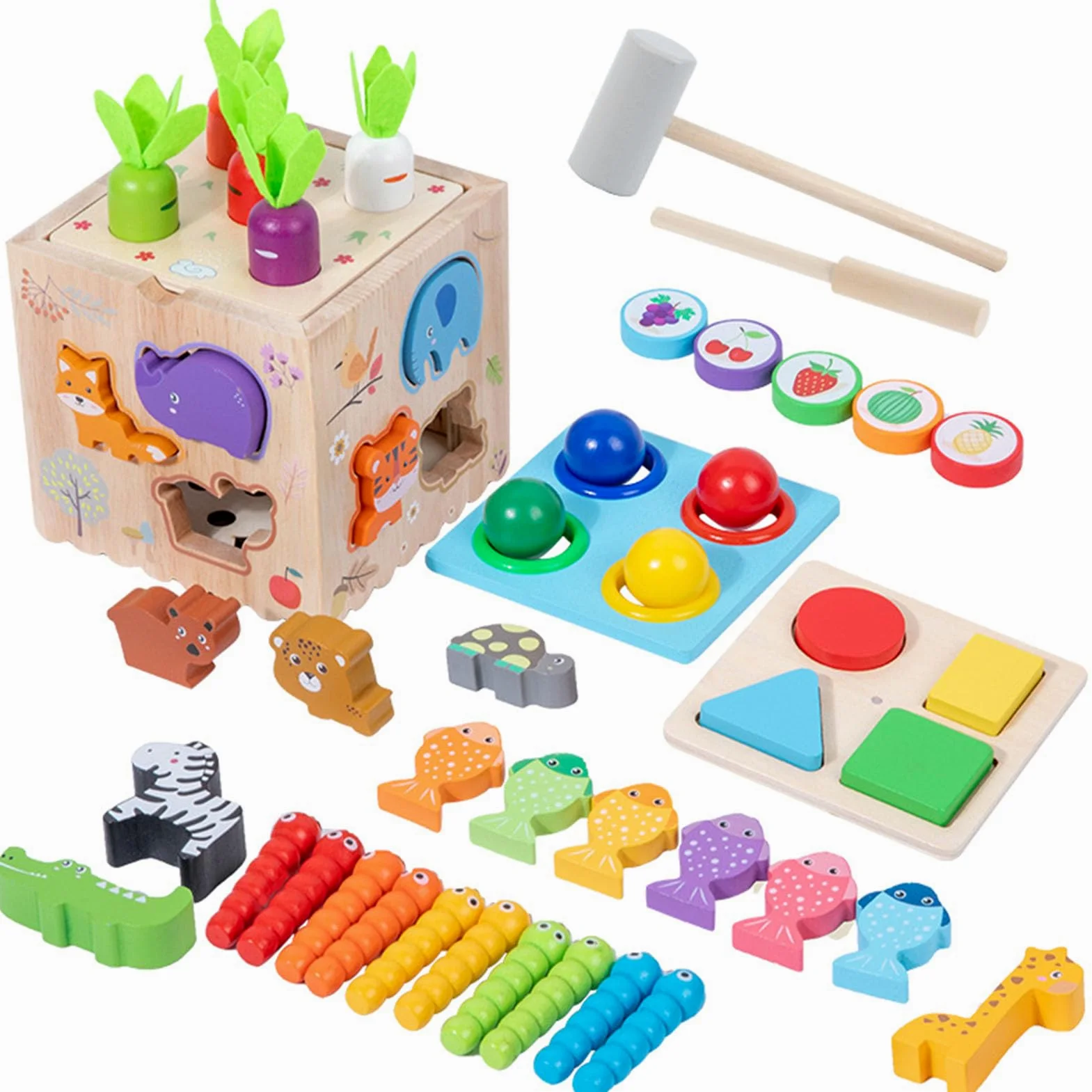 Giocattolo Cubo di attività in Legno Multifunzionale, Set Gioco Educativo Montessori con Martello