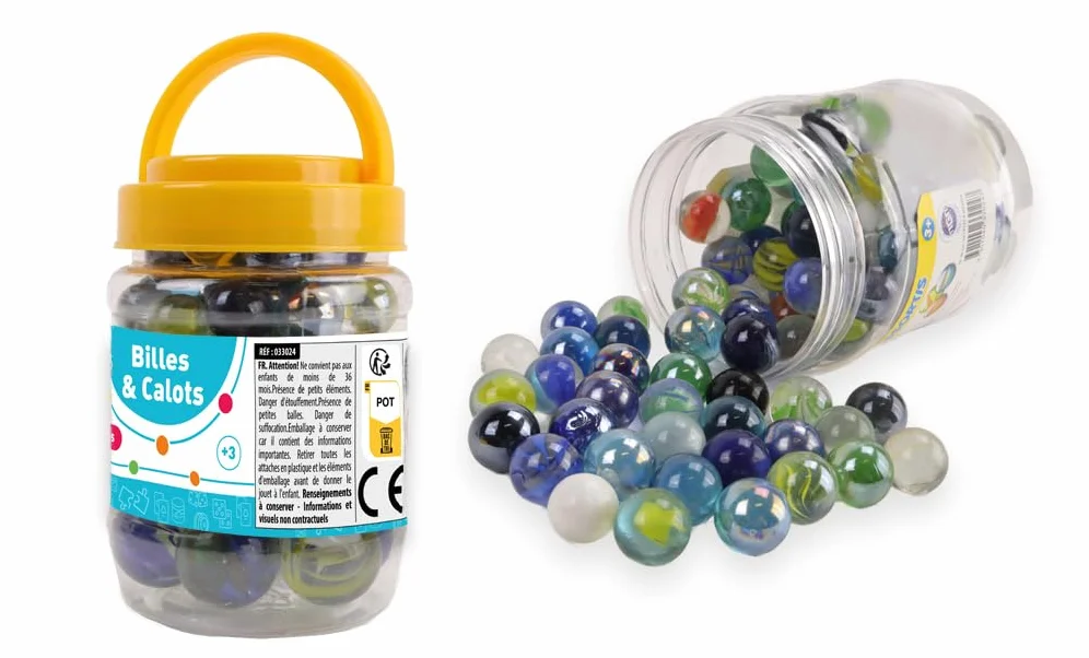 Pots de Billes et Calots Multicolore Verre 1,6 cm Jeu d'Adresse Jouet Enfant
