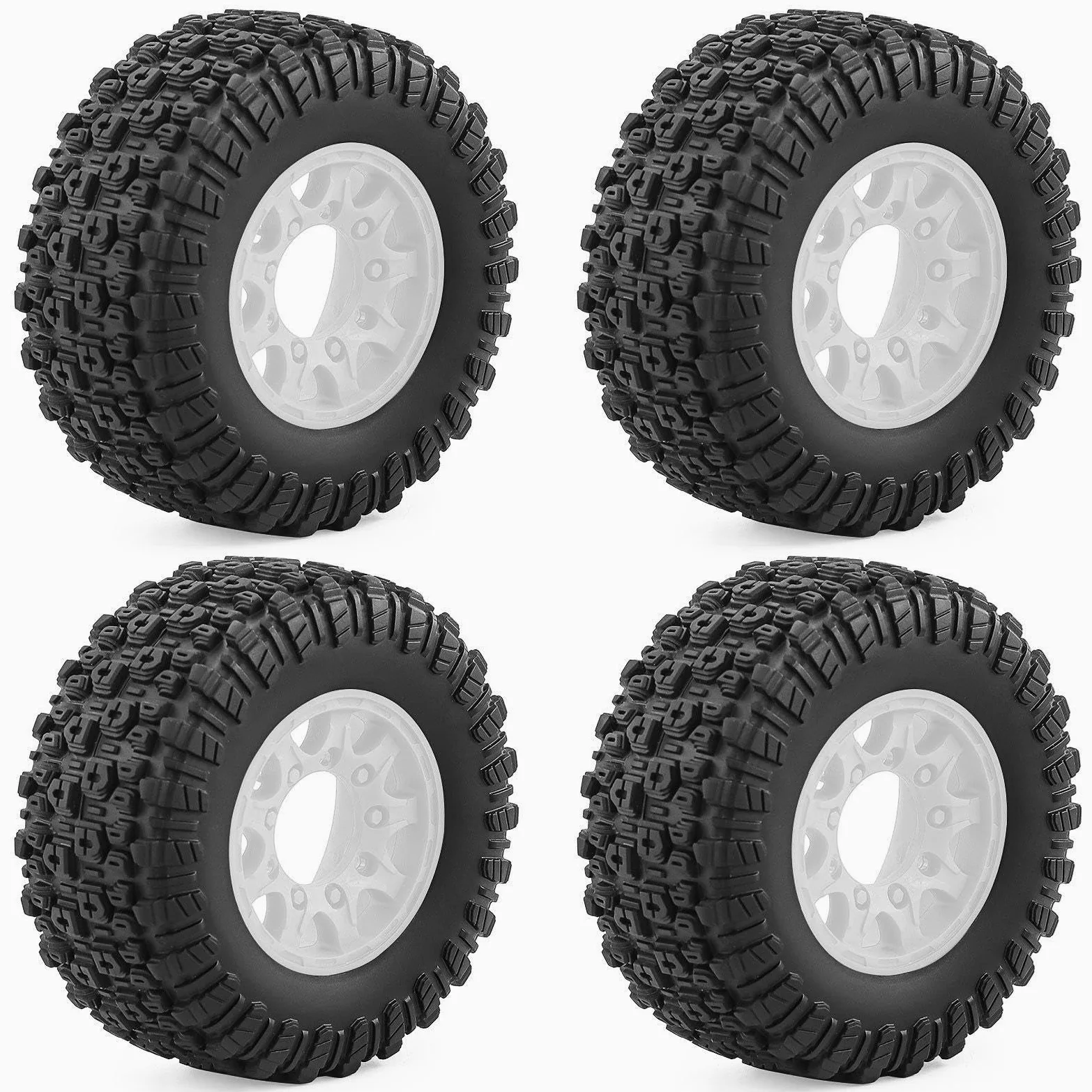 4 Pezzi Ruote Auto Giocattolo Pneumatici Ricambio Adattatori Inclusi Gomma PP Installazione Pratica Adatti a Modellismo Radiocomandato Riparazione RIC, Bianco
