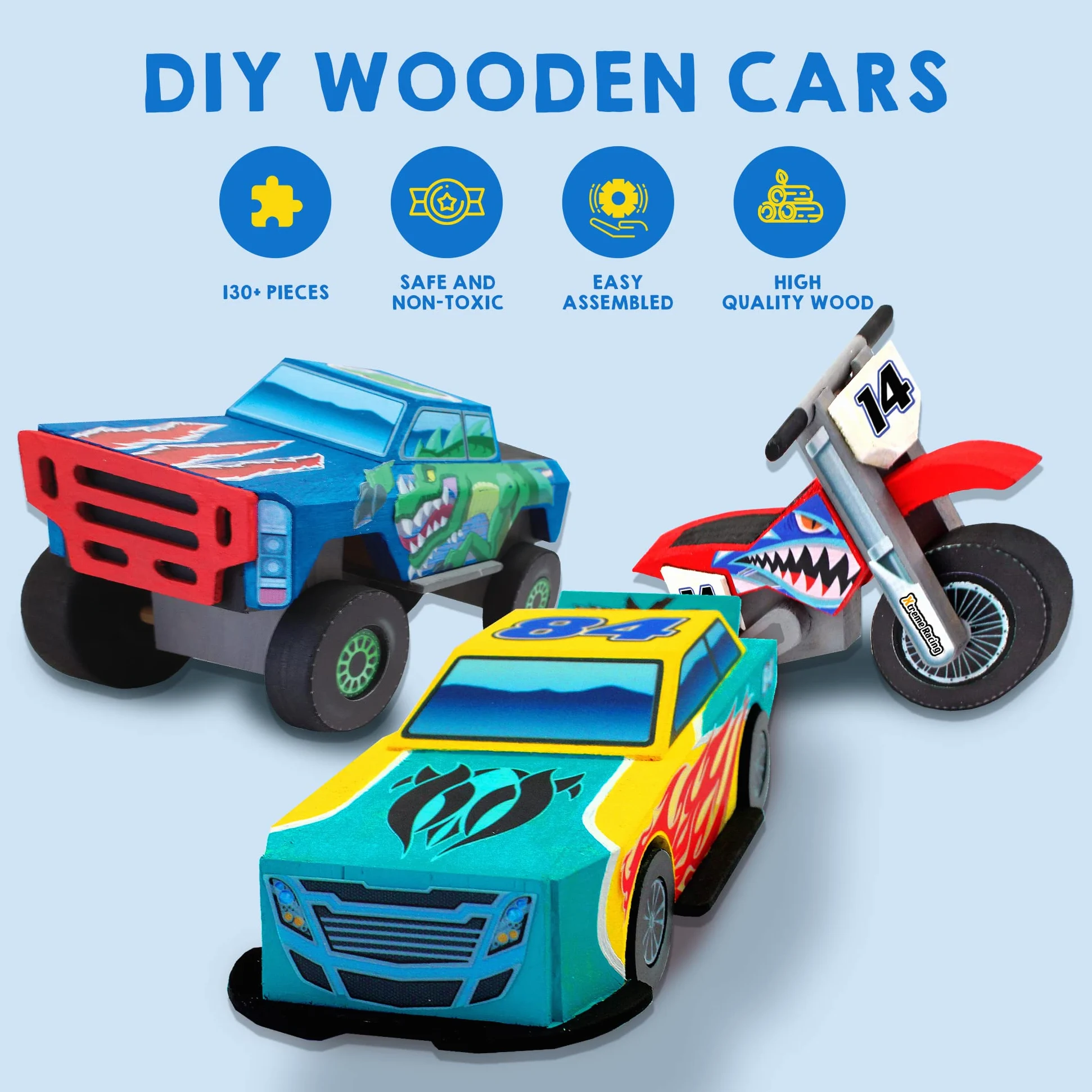 JOYIN klever Kit Bambini Craft Kit corporatura & Paint Your Own Race Car in Legno Art & Craft Kit Fai da Te Giocattoli Crea Il Tuo Auto Camion Giocattolo Costruire e Paint Kit Craft