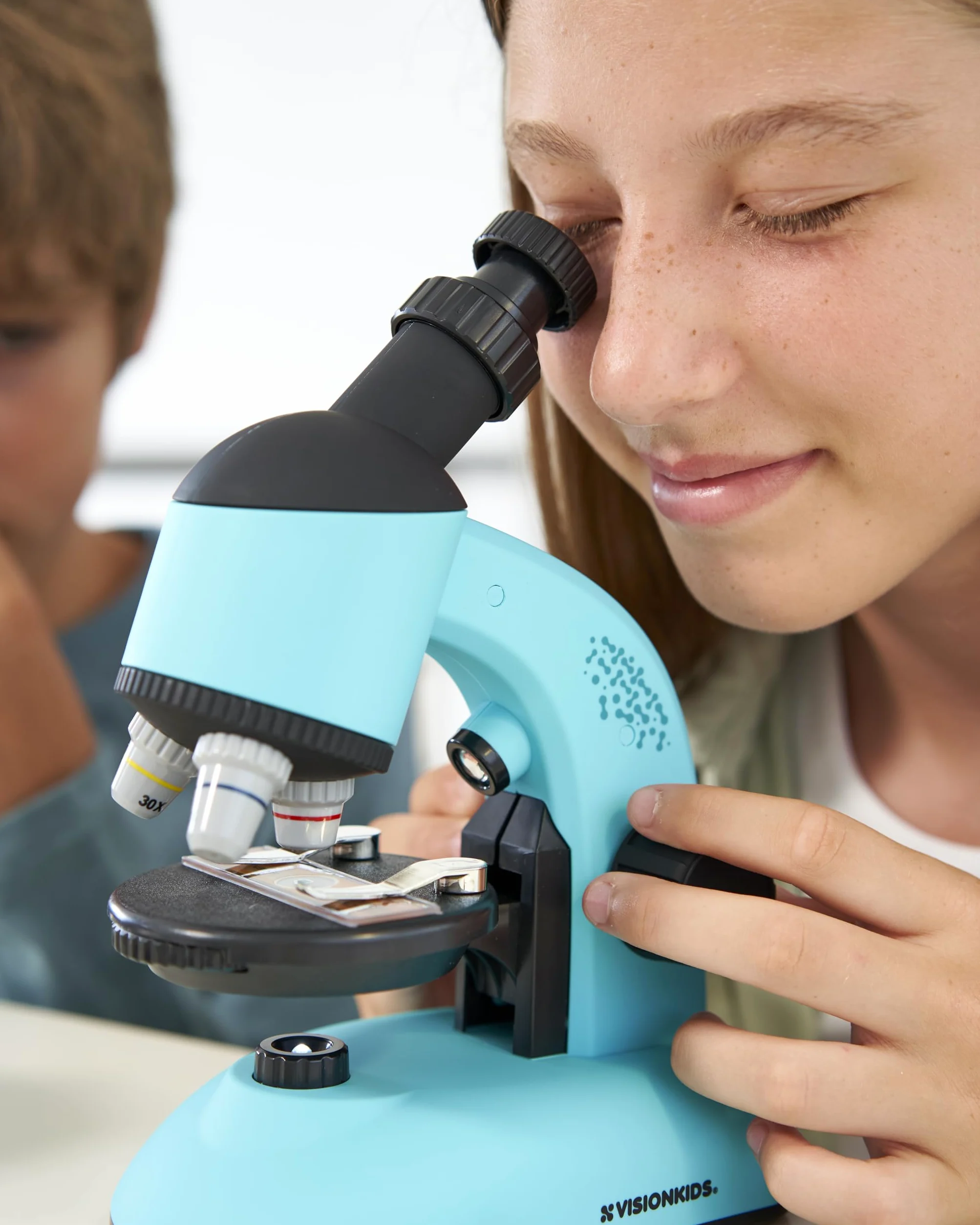 Vision Kids - Microscopio per bambini a 360° con luce LED, giocattolo educativo scientifico per principianti, esplorazione e scoperta