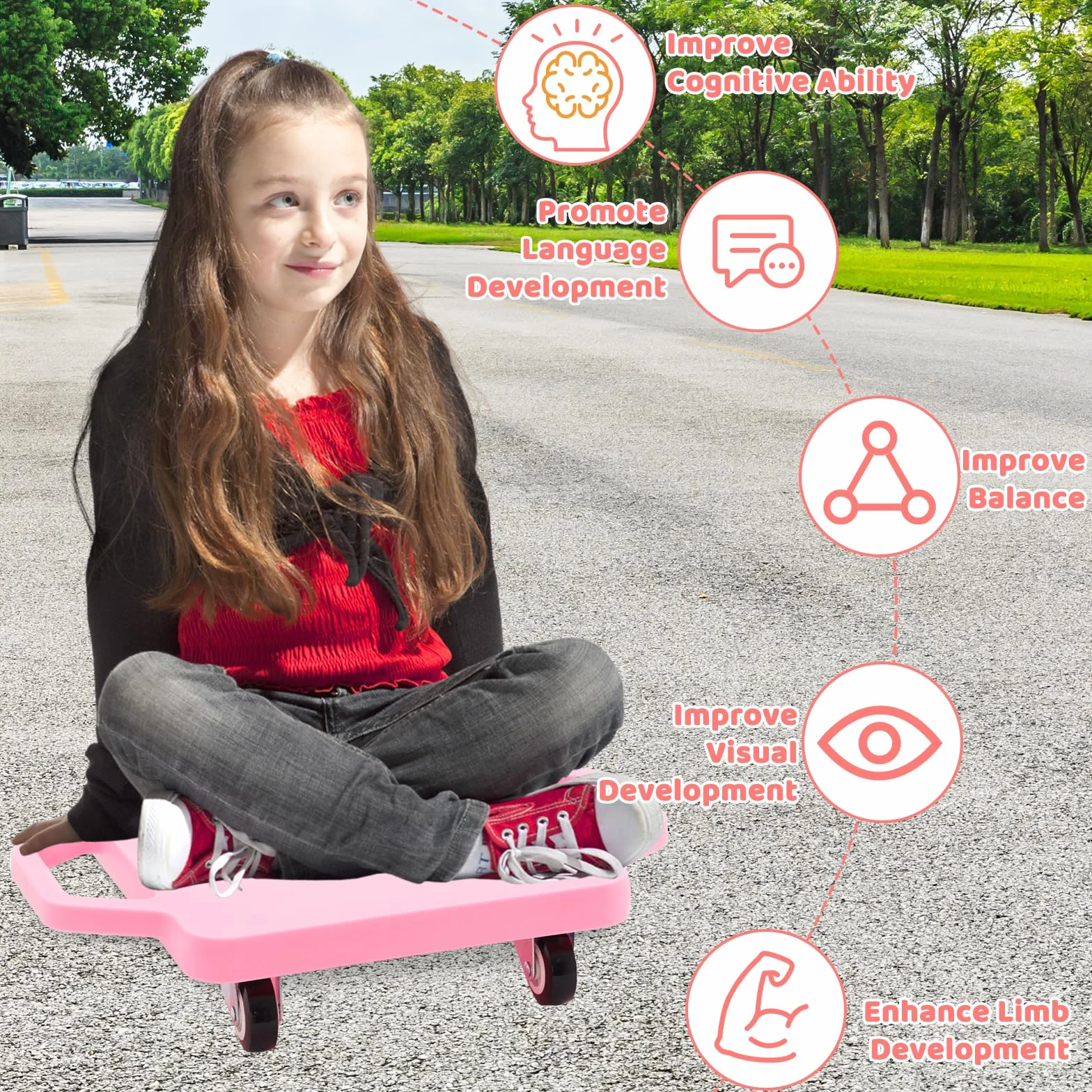 Ark miido Kids Sitting Scooter Board with Handles Swivel Casters Square Plastic Floor Surfer