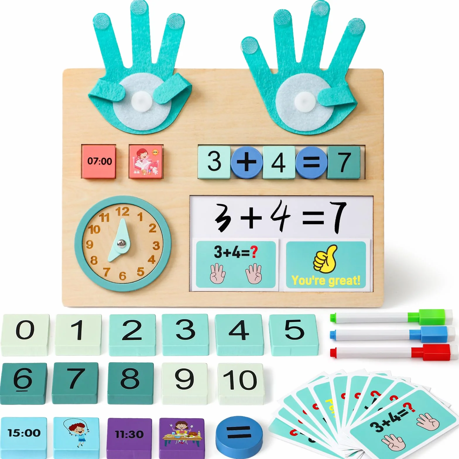 Atoylink Giocattolo di Matematica in Legno, Giochi Educativi con Orologio, Giochi Montessori per la Matematica, Numeri di Conteggio, Giochi Prima Eeducativi Regalo per Bambini 3 4 5 Anni