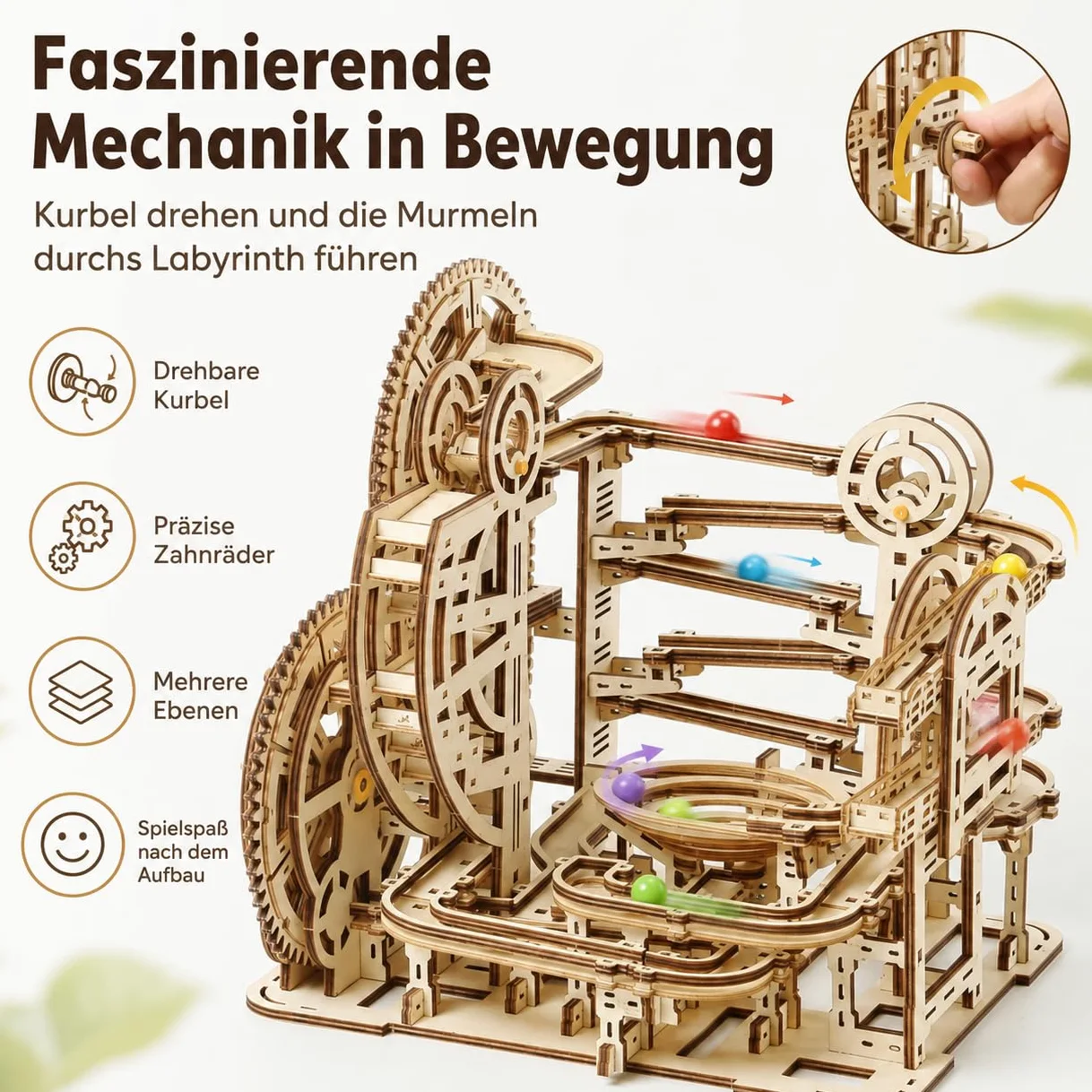 Puzzle in legno 3D Marble Maze – Modello meccanico fai da te per adulti e bambini, kit creativo con ingranaggi, giocattolo educativo e regalo per appassionati di fai da te e modellismo, 396 pezzi