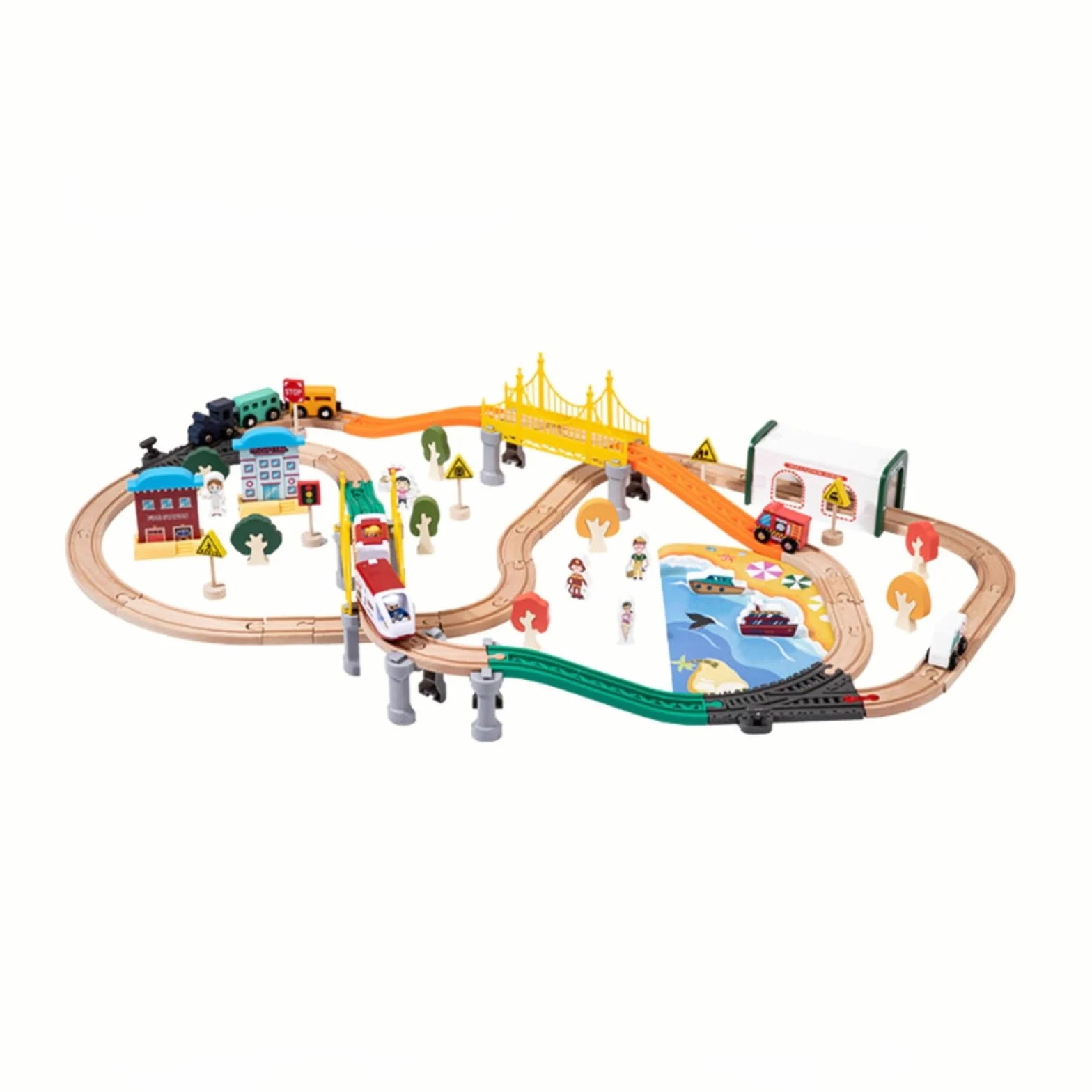Trenino Elettrico in Legno Educativo Set di Treni Giocattolo Magnetico Pista Ferroviaria Creativa per Cameretta, Asilo