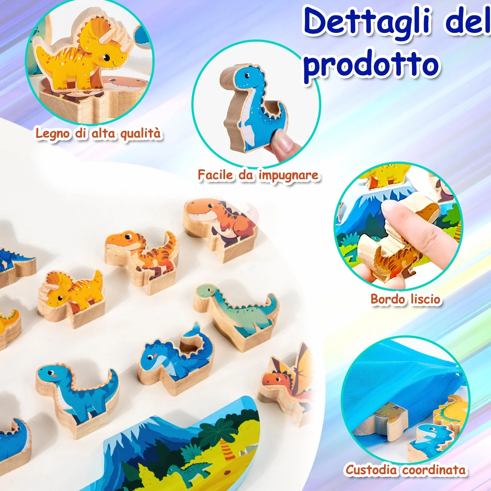 Echehi Dinosauro Giochi per Bambini, 11 pezzi Giochi Montessori per Bambini dai 18 Mesi in su, Apprendimento STEM, Capacità Motorie Fini e Interazione Genitore-figlio
