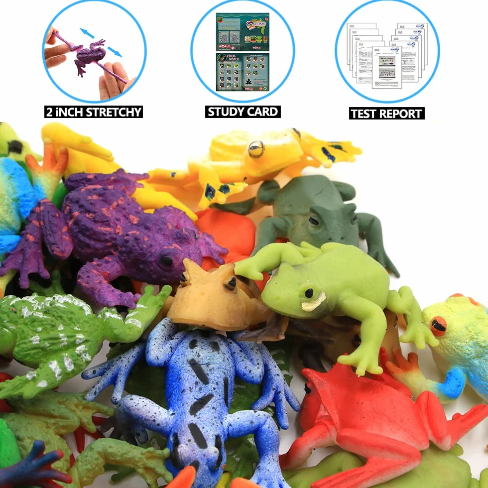 YeoNational&Toys Frog Toys, 12 Sacchetti Mini Rane Di Gomma, Gomma Elastica Flessibile, Soffice Ed Elastica, Ogni 2 Pollici