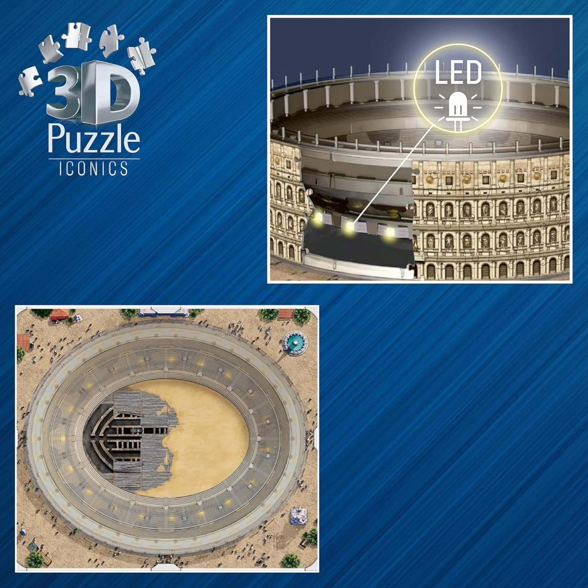 Ravensburger - Puzzle 3d Iconics Colosseo LED | Puzzle 3d Per Adulti E Bambini 8 Anni | Modellismo Da Costruire Adulti Di 216 Pezzi | Regalo Bambino 8 Anni E Più | Idee Regalo