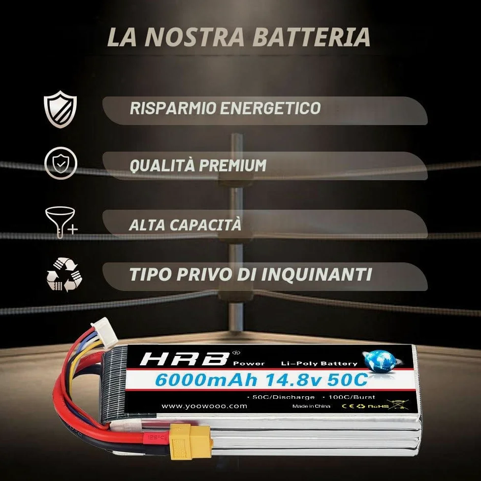 HRB 14.8V 6000mAh 4S 50C-100C RC Lipo Batteria con xt60 spina Per RC Autocarro Barca Drone Elicottero Quadcopter (EC3/Deans/Tamiya)