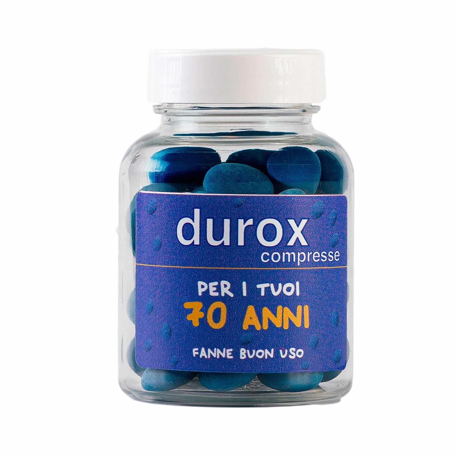 DUROX Compresse Blu 70 Anni – Scherzo Wiagras Goliardico per Uomo – Idea Regalo Divertente Compleanno 70 anni – Confetti Blu al Cioccolato – FANNE BUON USO