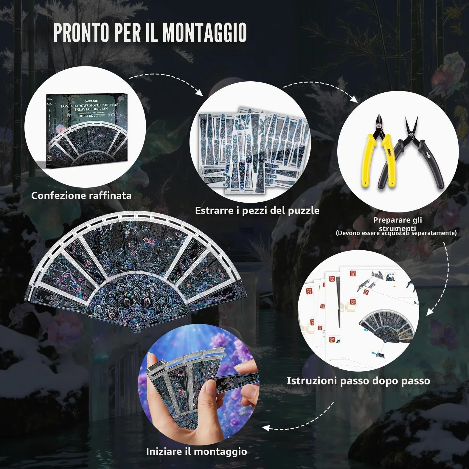 Piececool Metal Puzzle 3D Metallo Ventaglio Pieghevol, Modellini per Acciaio Inossidabile, Modellismo da Costruire Adulti Accessori Accoglienti per la Casa,Blu Navy