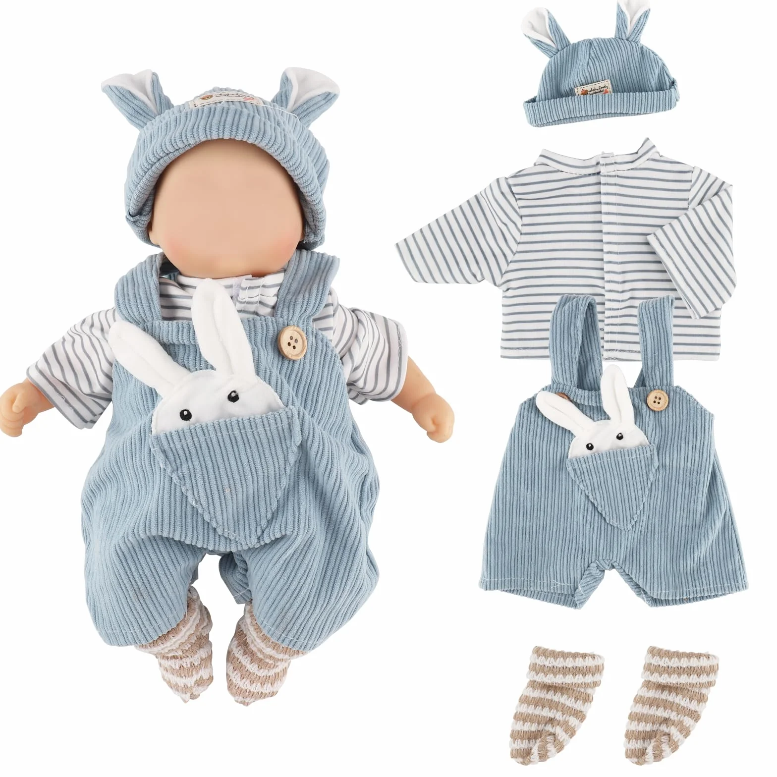 Abbigliamento per bambole da 35-43 cm, abbigliamento per bambole neonate, include pantaloni blu, camicia, berretto a maglia e calzini (senza bambola)