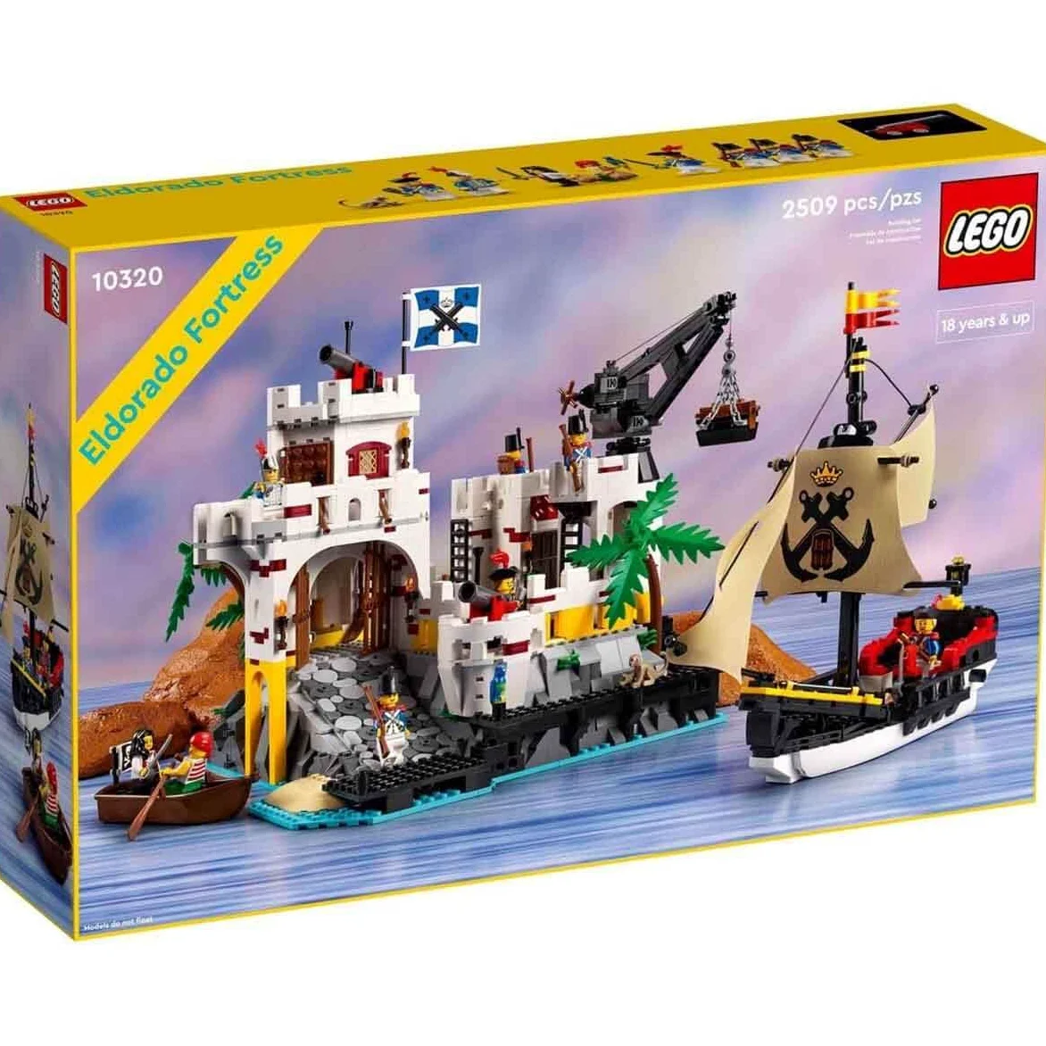 LEGO 10320 Icons Fortezza Eldorado, kit modello per adulti con nave pirata e 8 minifigure