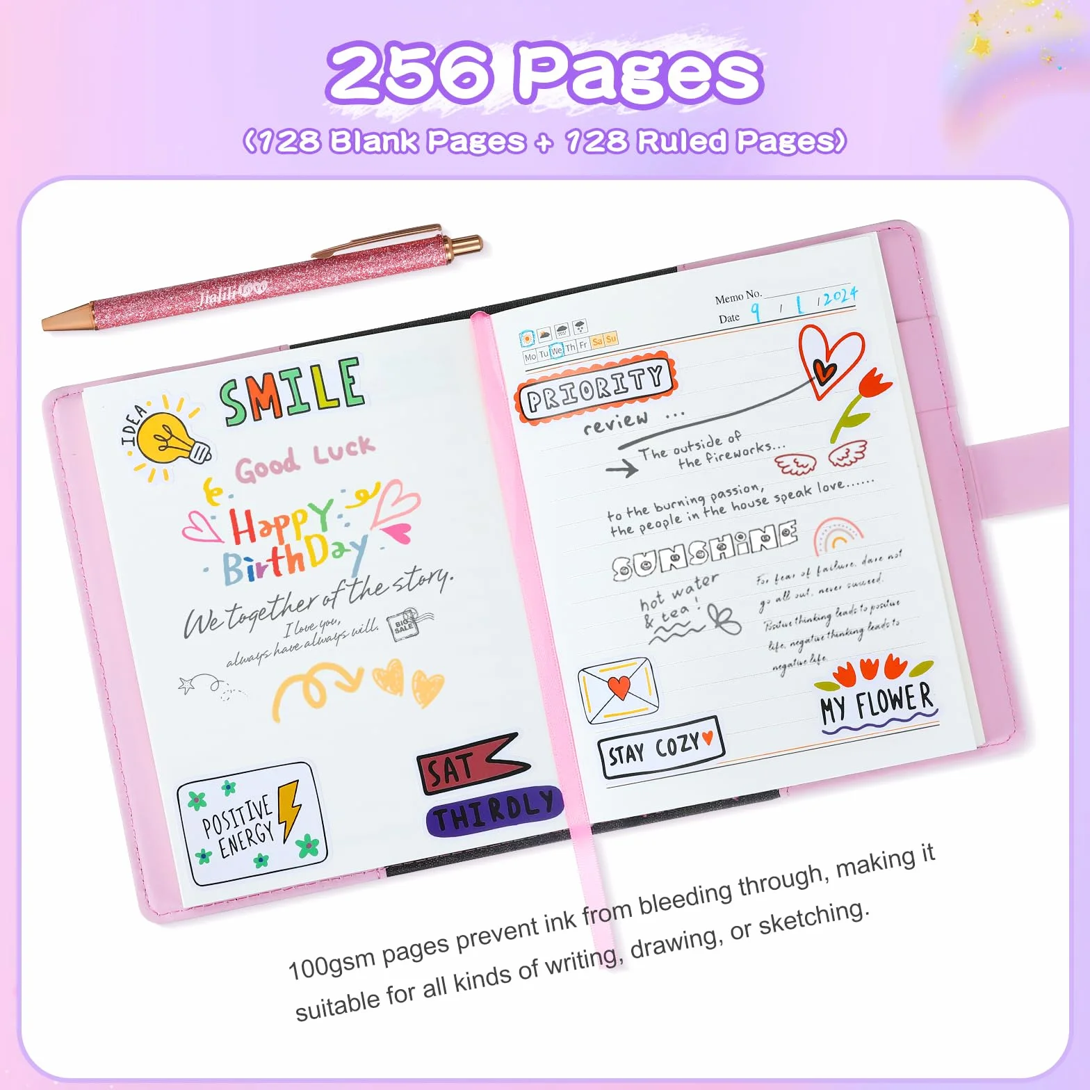 JIALILI Diario con lucchetto per ragazze di età 8-12 anni, diario per bambini con serratura, kit per notebook con password per ragazze adolescenti, diario segreto di 256 pagine, regalo di compleanno