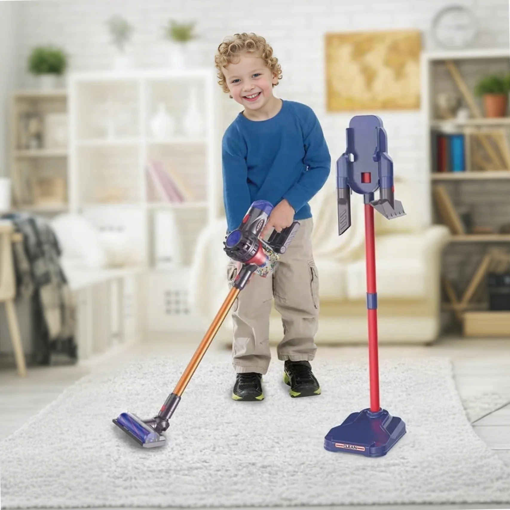 Aspirapolvere per bambini che funziona davvero Set di aspirapolvere realistico per bambini con batteria e suono, include testa, supporto, ugelli e altro giocattolo educativo per giochi di finz