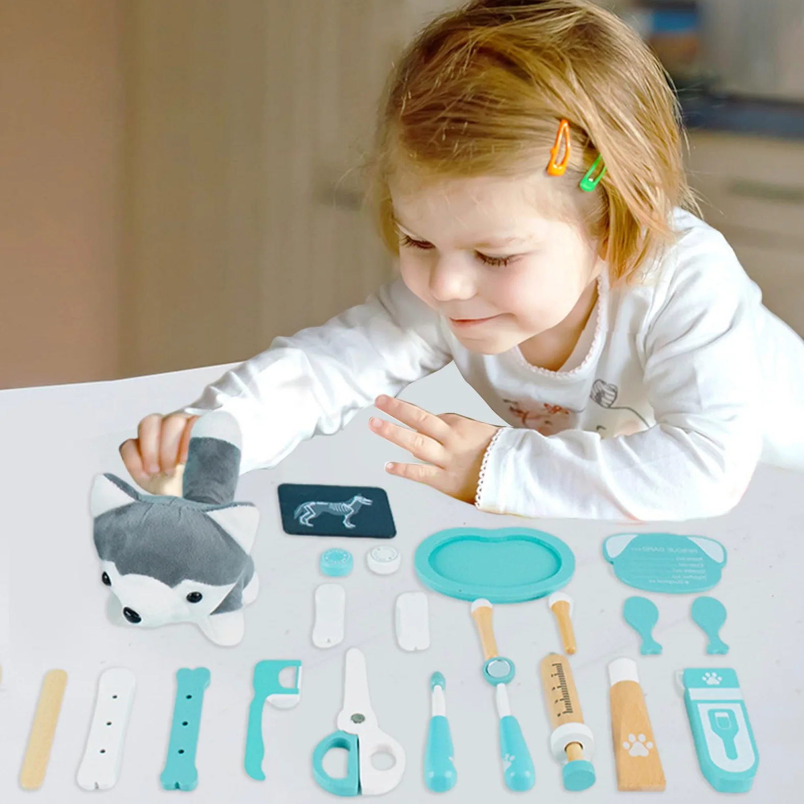 DASHIELL Playset da Dottore per Bambini Fai Finta di Giocare | Kit da Dottore Giocattolo Veterinario di Simulazione - Kit Giocattolo Veterinario per Giochi di Ruolo in Legno massello | Gio