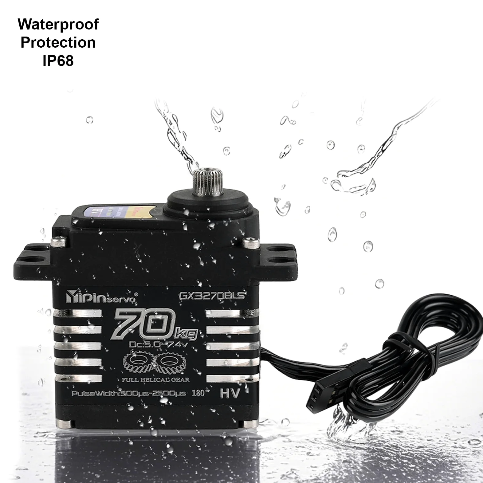 70KG High Torque, GX3270BLS Digital RC Servo, 180/270/360 gradi ingranaggi metallici, IP68 Brushless Motor, nero (357 gradi)