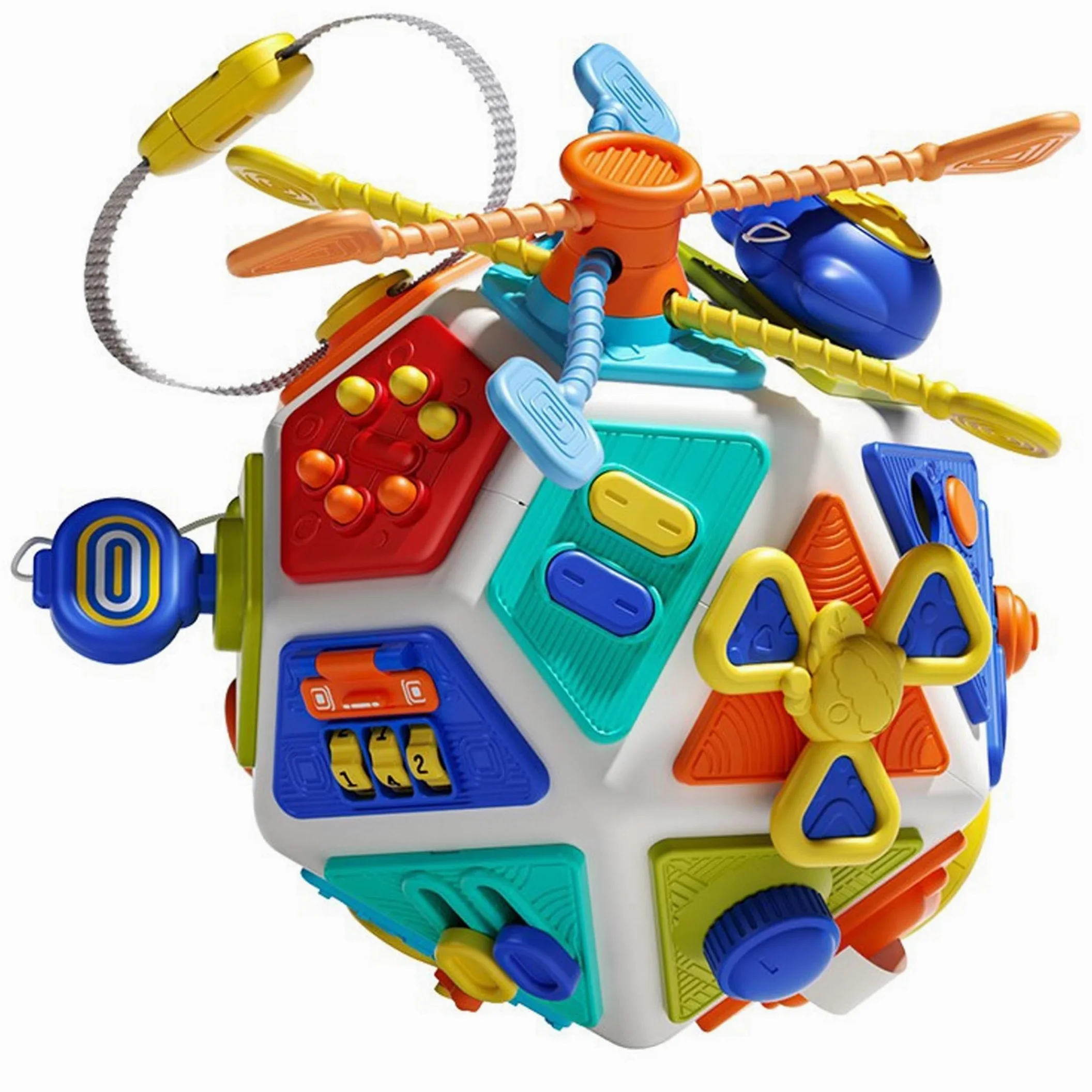Cubo Occupato, 1 cubo attività Montessori da Tavolo |.Giocattolo sensoriale a 22 Facce per i più Piccoli |.Multicolore, 7, 2x7, 2x8, 39 Pollici