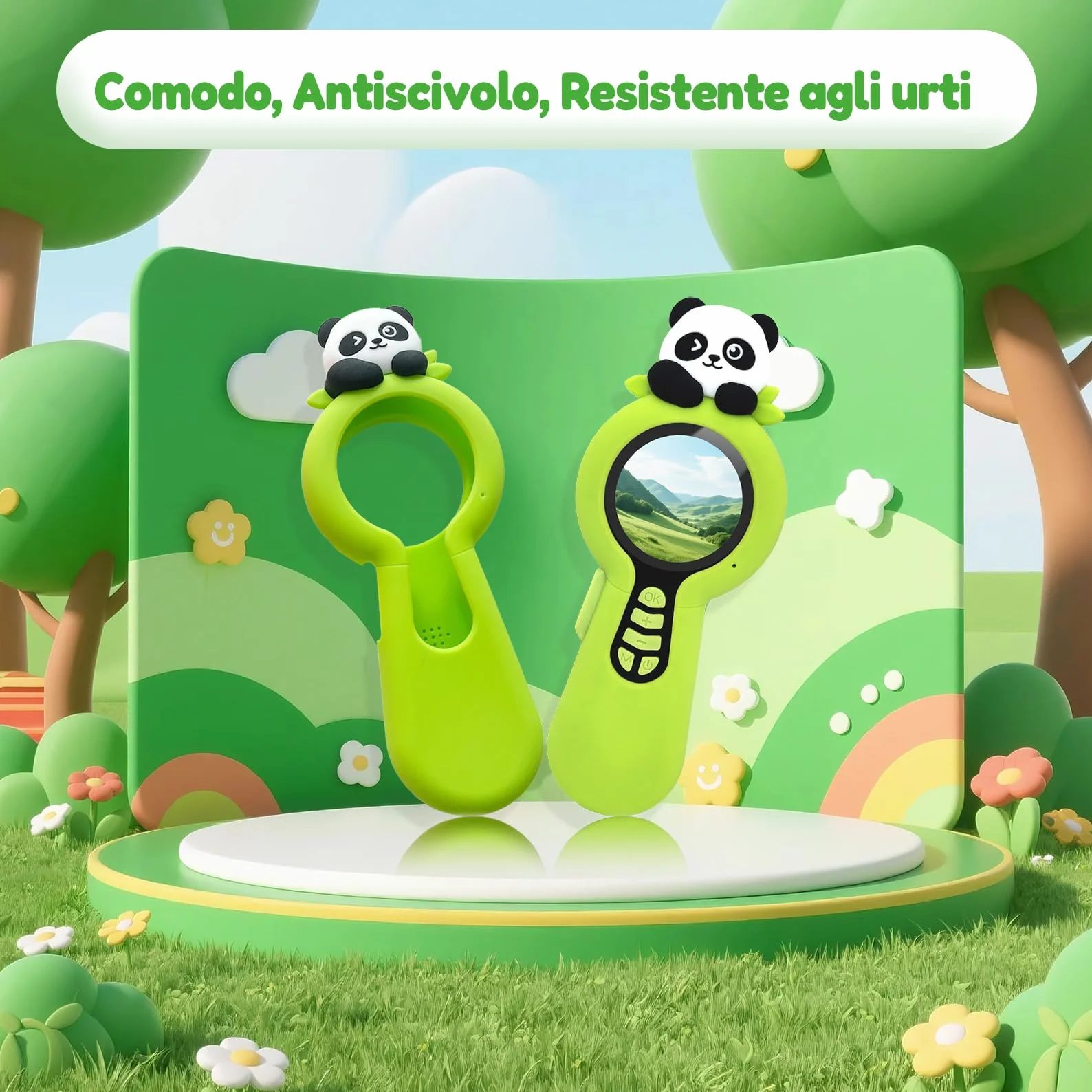 Microscopio digitale 2 in 1 per bambini, un obiettivo per fotocamera e un obiettivo per microscopio, microscope for kids 100X, piccoli esploratori, 16GB, Panda