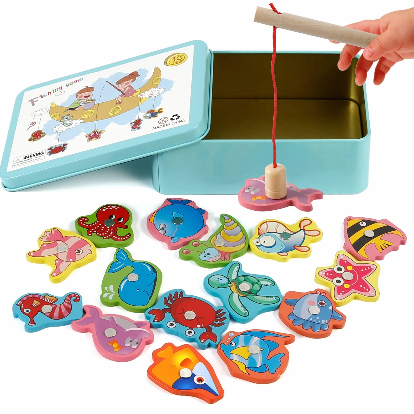 Giocattoli di Legno Gioco di Pesca, Vittse Giochi Montessori Bambini 2 Anni Gioco di Pesca Magnetico, Bambino in Legno Educativo Giocattoli, Giochi per Bambini per Sviluppo (Blu)