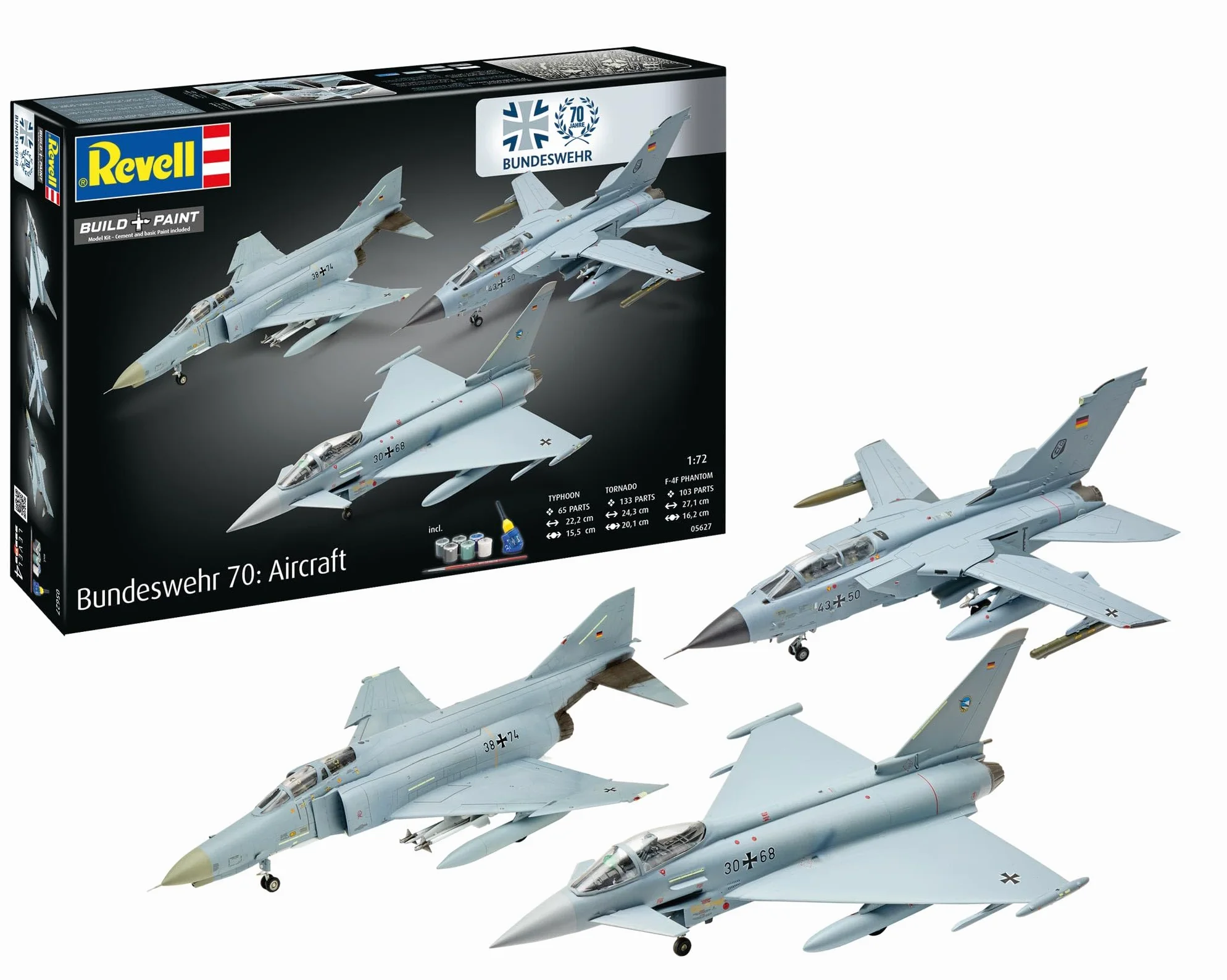 Revell Set regalo 05627 70 anni Bundeswehr: aeromobile in scala 1:72, in plastica, con accessori