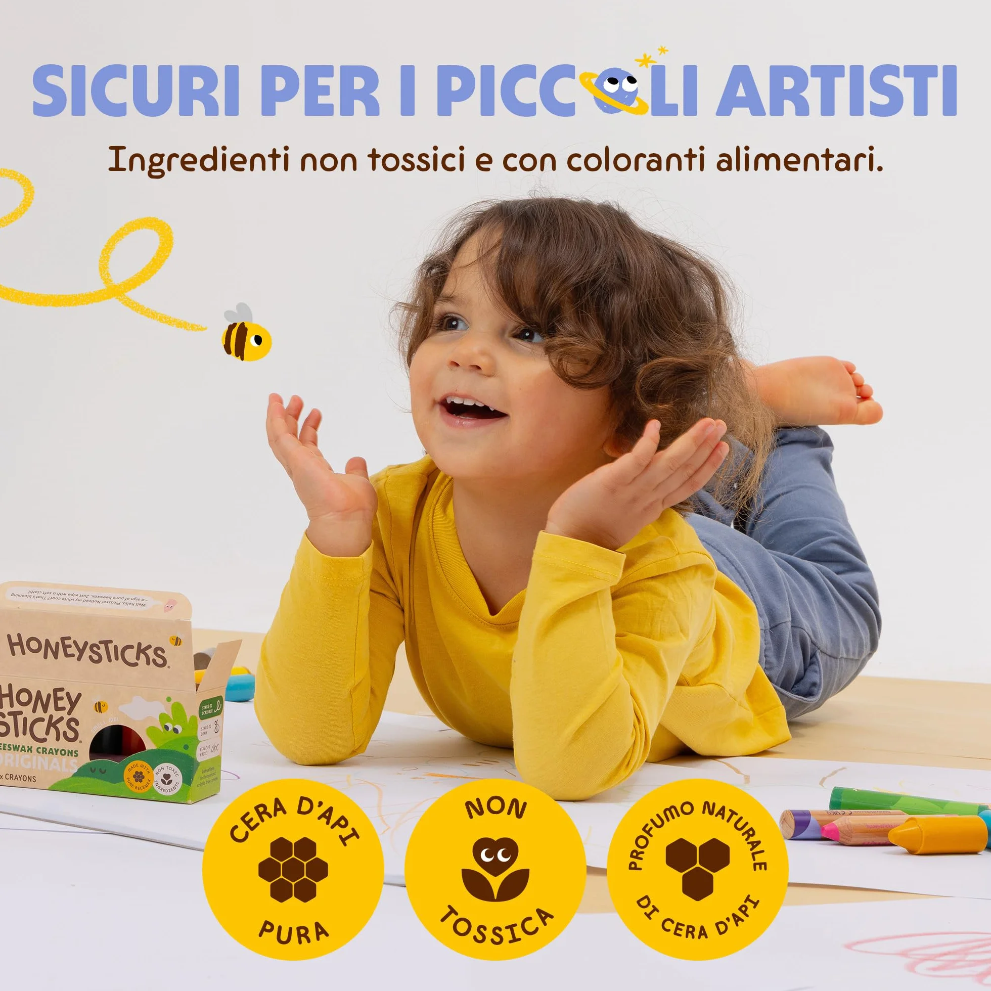 Honeysticks - Pastelli in 100% pura cera d’api (confezione da 12 pezzi). Naturali, atossici e sicuri per tutti i bambini, da 1 anno in su. Fatti a mano in Nuova Zelanda.