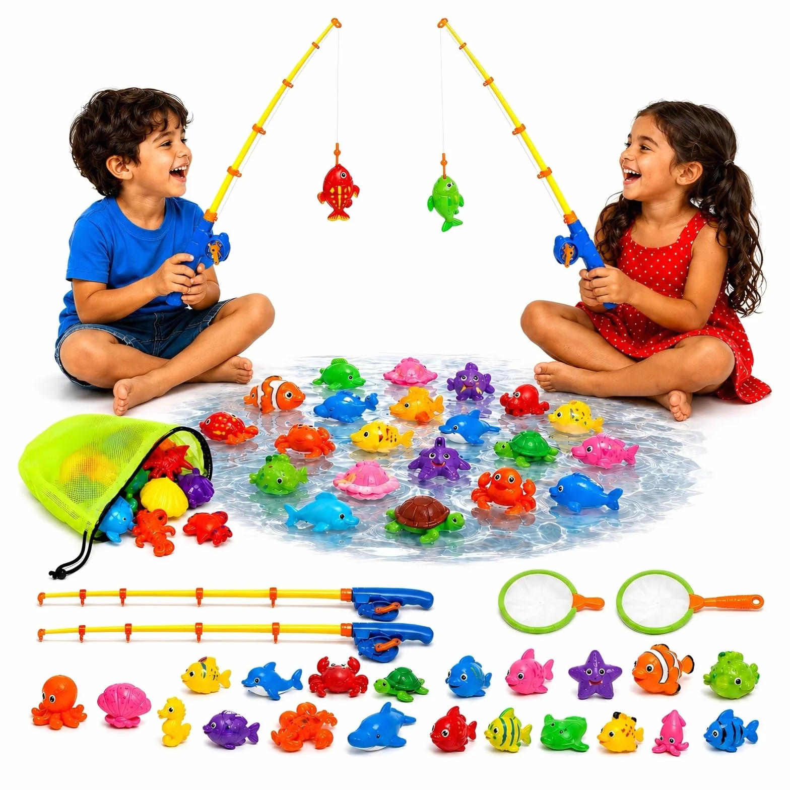 Gioco di Pesca Magnetico per Bambini 3 4 5 Anni - 30 Pezzi Giocattoli da Bagnetto e Piscina - Set Pesca con 2 Canne da Pesca e Custodia - Regalo Estivo per Mare, Giardino e Spiaggia