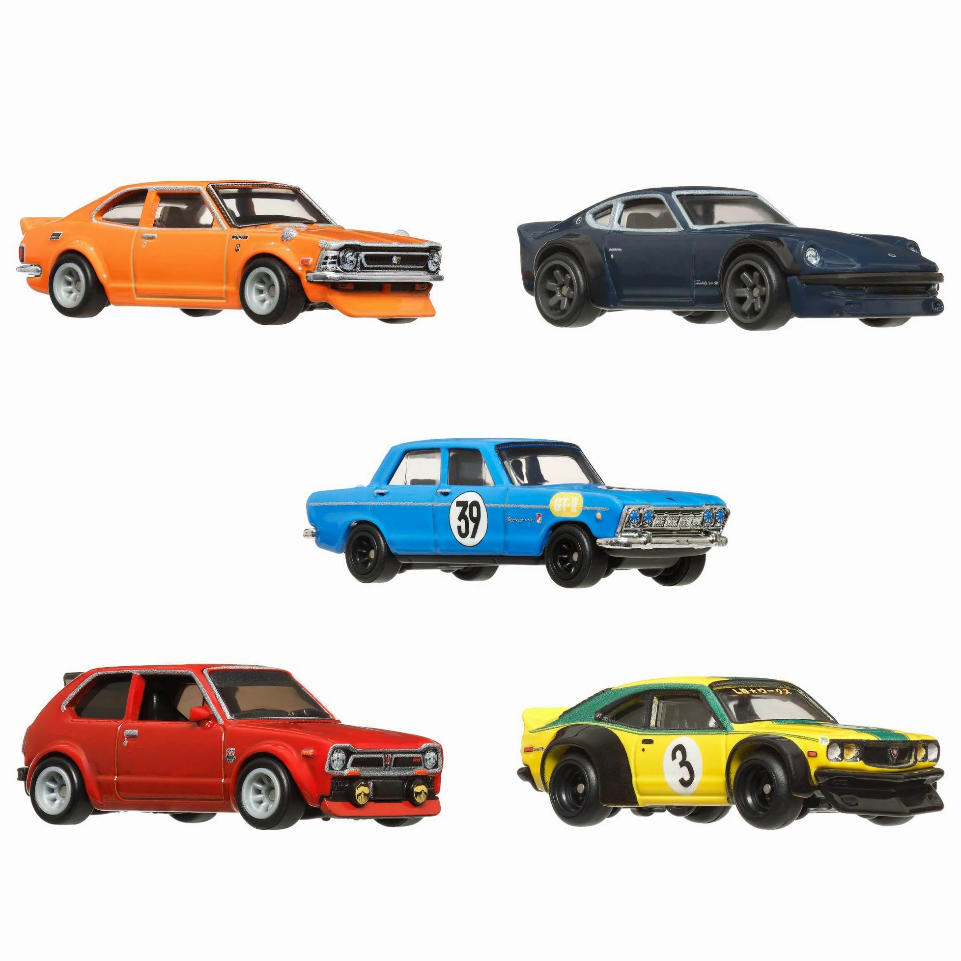 Hot Wheels Premium Car Culture, Storia del Giappone, set da 5 macchinine die-cast impilabili da collezione con telaio Metal e pneumatici RealRiders, giocattolo per bambini, 3+ anni, HRW84