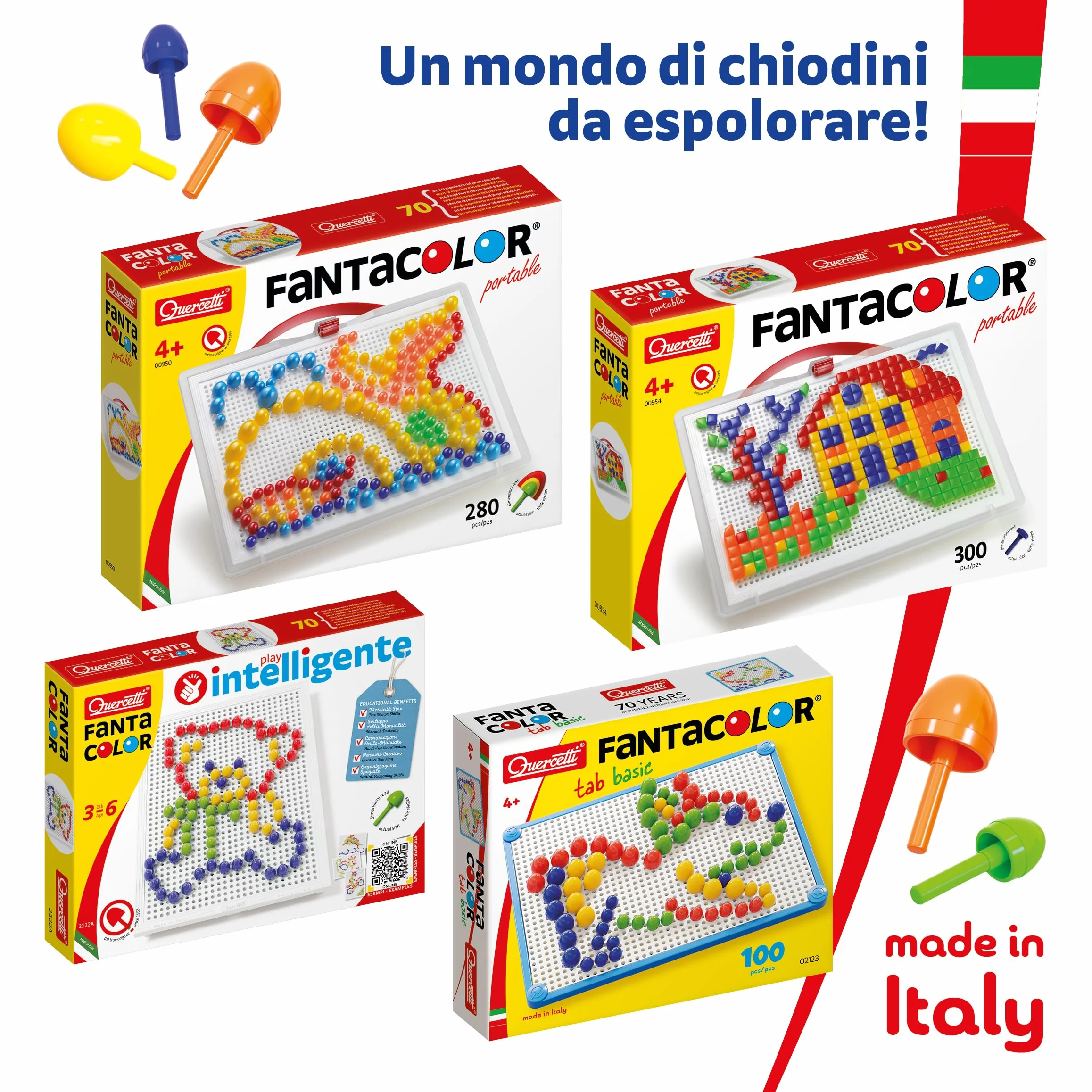 Quercetti FantaColor Tab 150 Chiodini Giochi da Tavolo Bambini 3-6 Anni Educativo Creativo Made in Italy