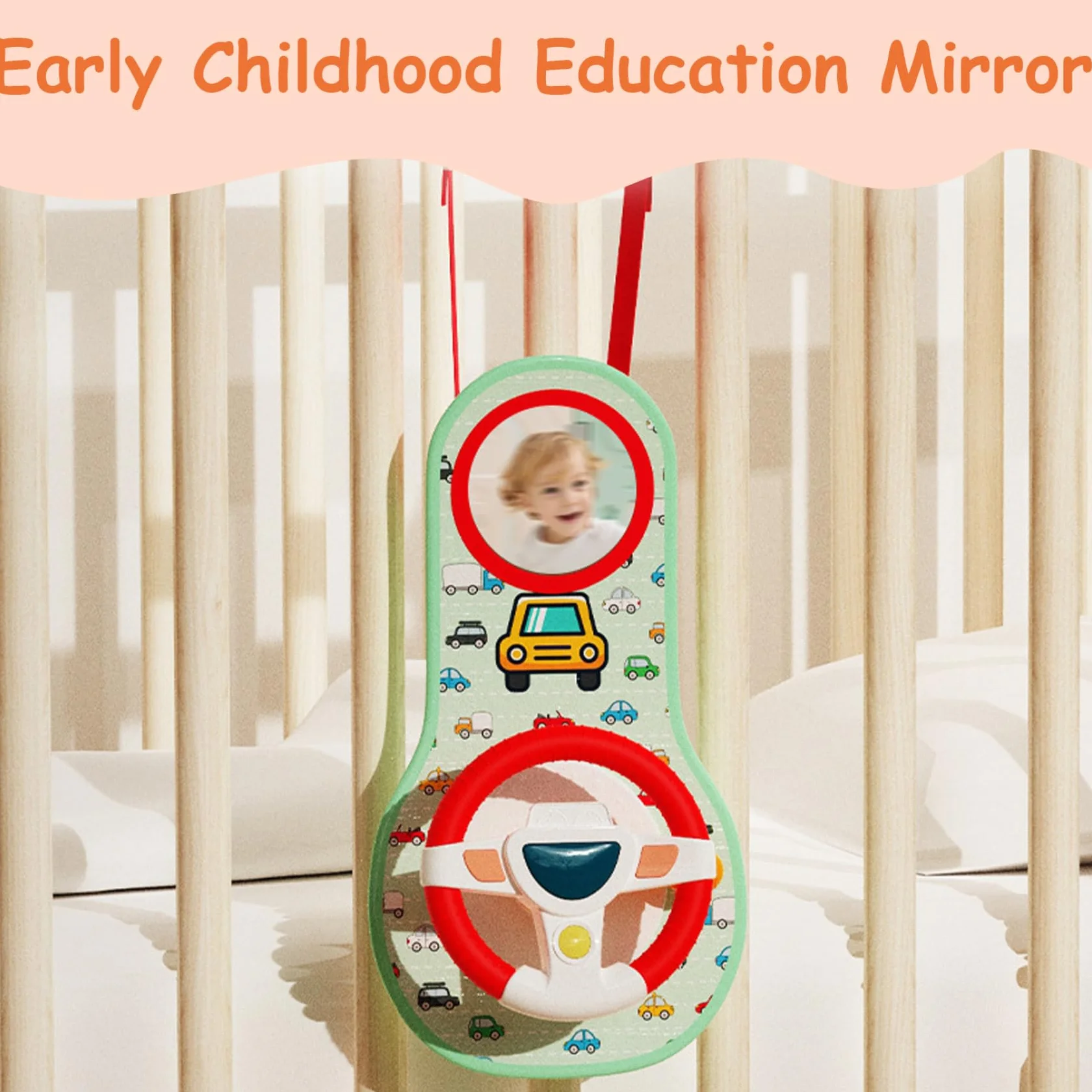 Volante per bambini con rotazione 360° specchio musica luci suoni giocattolo seggiolino auto
