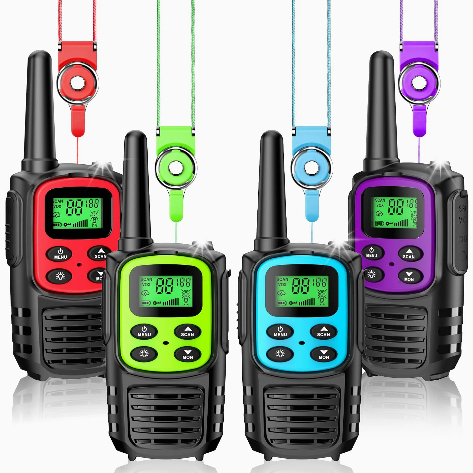 Walkie Talkie Bambini, Walkie Talkie Bambini Ricaricabili (4 Colori) | Lungo Raggio Radio a 22 Canali con VOX e Torcia, Wolky Toki a Lungo Raggio per Campeggio e Escursionismo