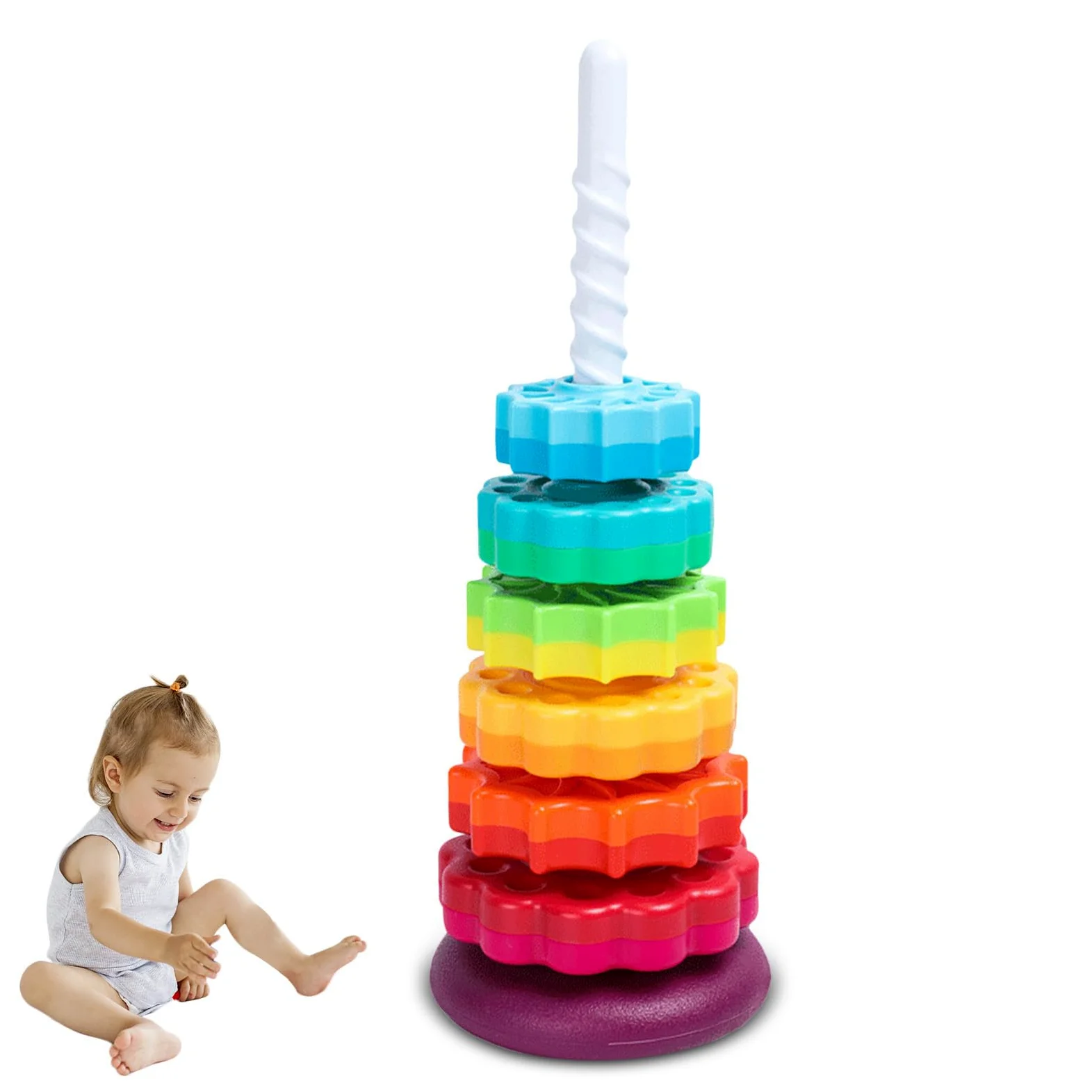 Giocattolo impilabile: anello a torre , ingranaggi sensoriali, gioco educativo a motore fine, ruota a colori interattivi | Giocattolo di apprendimento precoce per ragazzi
