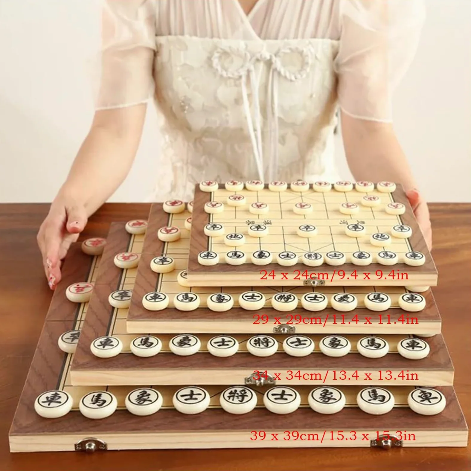 Set di Scacchi Cinesi con Scacchiera Pieghevole in Legno, Portatile, Magnetico Xiangqi, Tradizionale Classico, Gioco di strategia educativo, Gioco da Viaggio per Principianti (dime