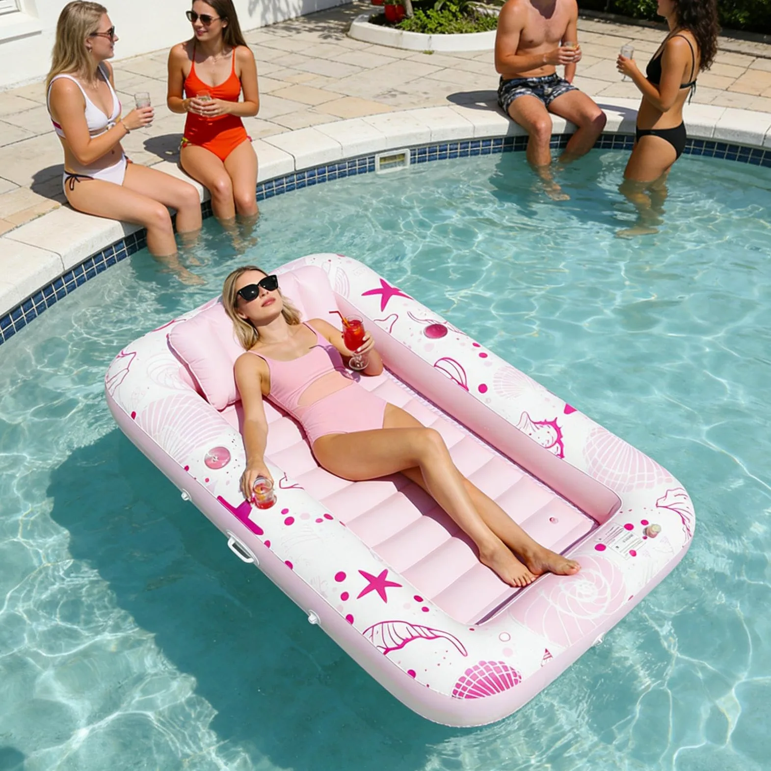 Galleggiante da piscina – 185 cm gonfiabile a forma di stella marina con porta bevande, per prendere il sole in PVC, per adulti piscina galleggiante per vacanze resort spiaggia lago estate famiglia