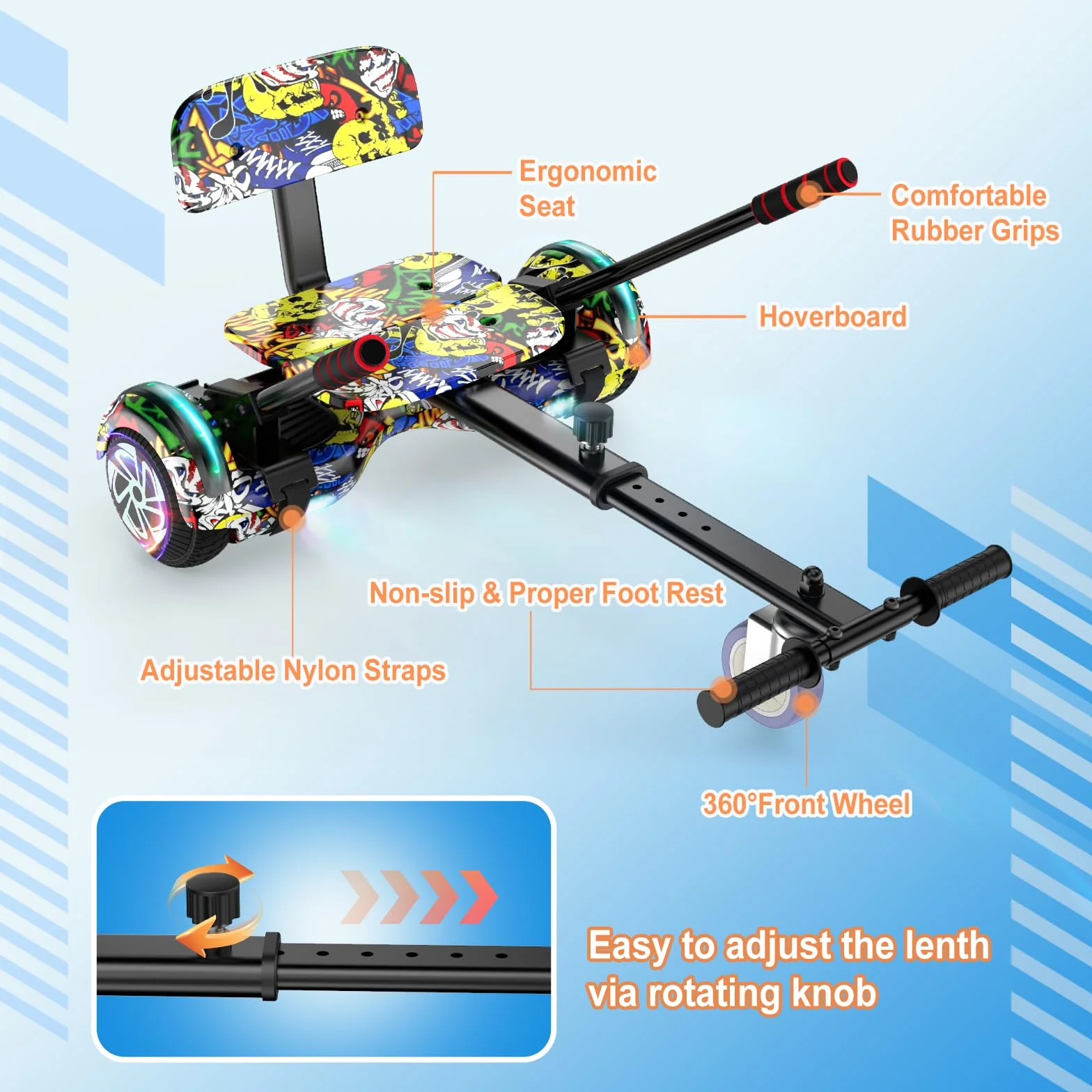 Scooter Seat Attachment, Adjustable Frame Length Go Kart for Kids