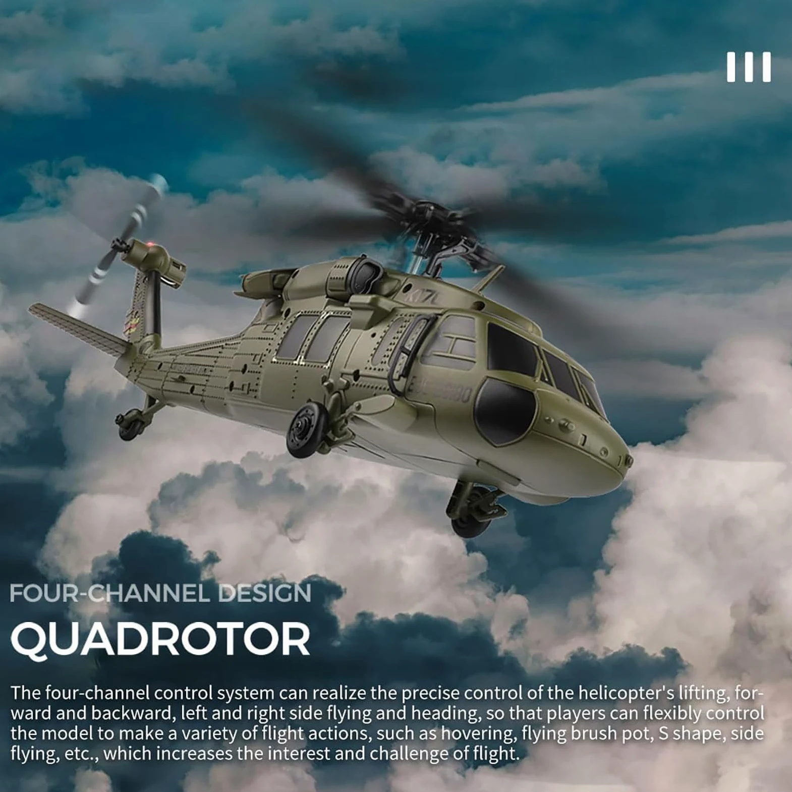 Generico Elicottero radiocomandato WL K170, 4 canali 2.4G Flybarless UH-60L RC Aereo Militare con Volo stazionario in Quota, Motore brushless per Adulti, Aereo RC giroscopico a 6 Assi