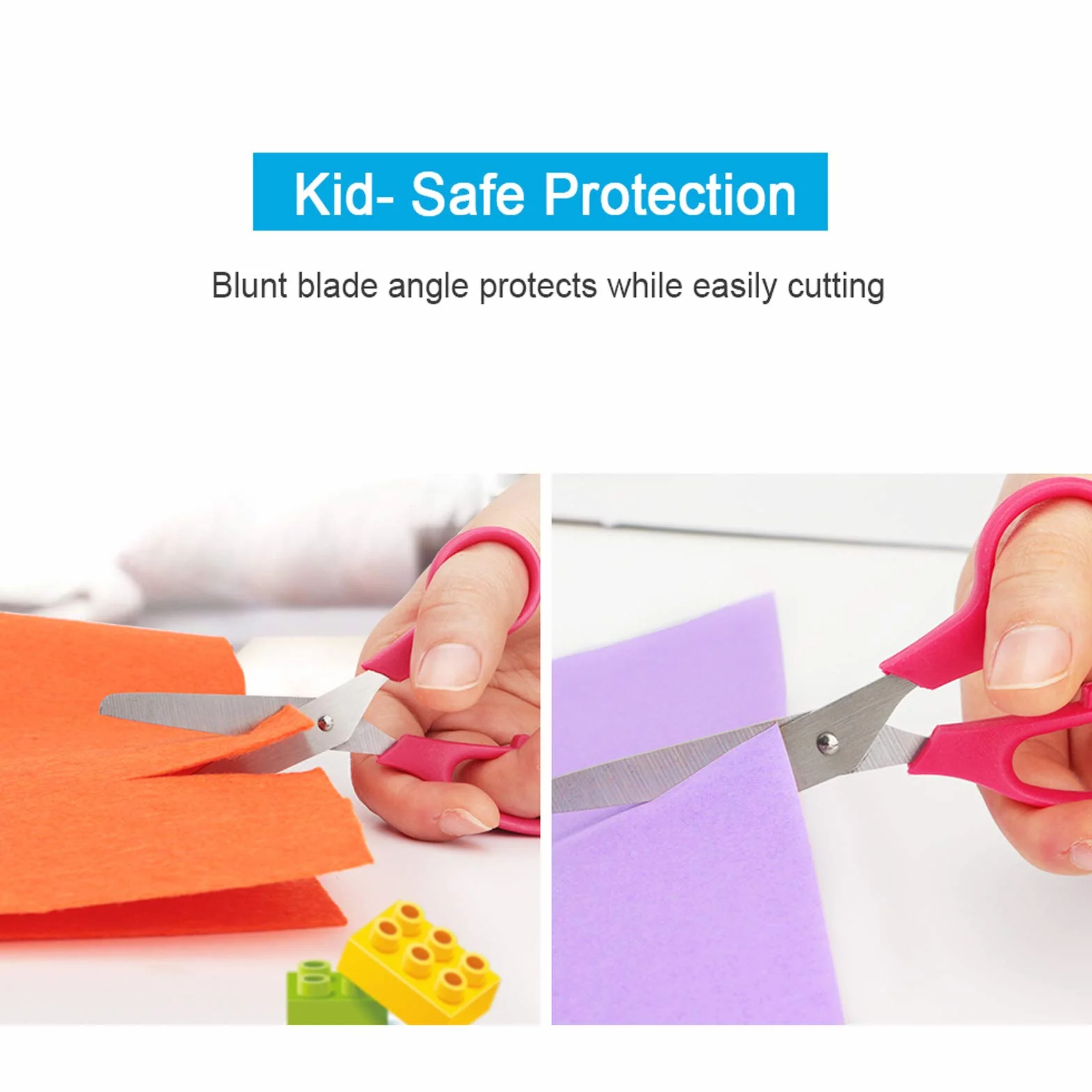 KUONIIY Forbici per Bambini, Lame in Acciaio Inox, Impugnatura in Plastica, Anelli Circolari, 2 Pezzi per Set, Rosso, Blu