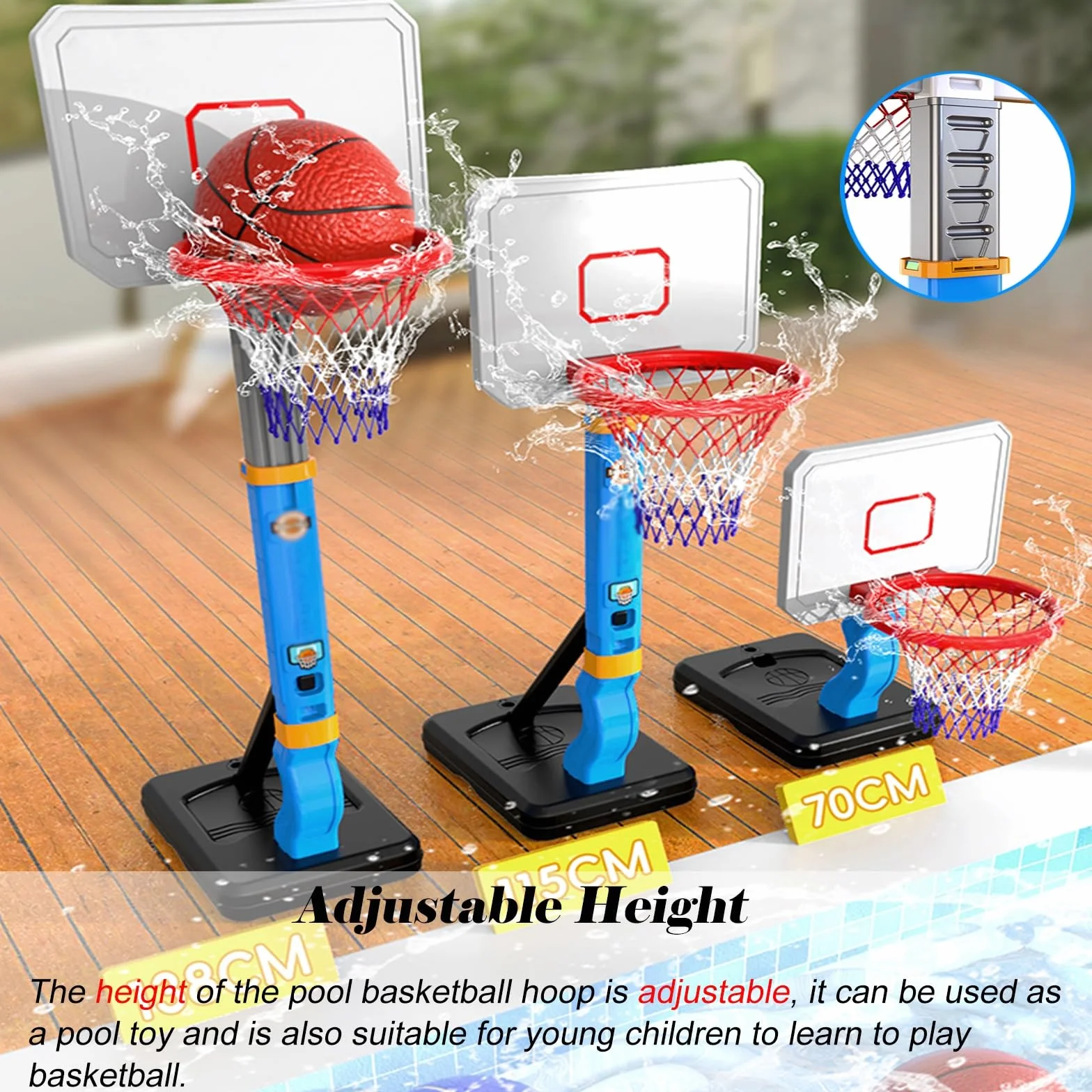 Canestro da piscina Robusto E Durevole Set Da Basket Per Piscina Regolabile In Altezza, Canestro Da Piscina Assemblato Con Base Robusta Per Il Divertimento Estivo Di Bambini/ Adolescenti E Adulti
