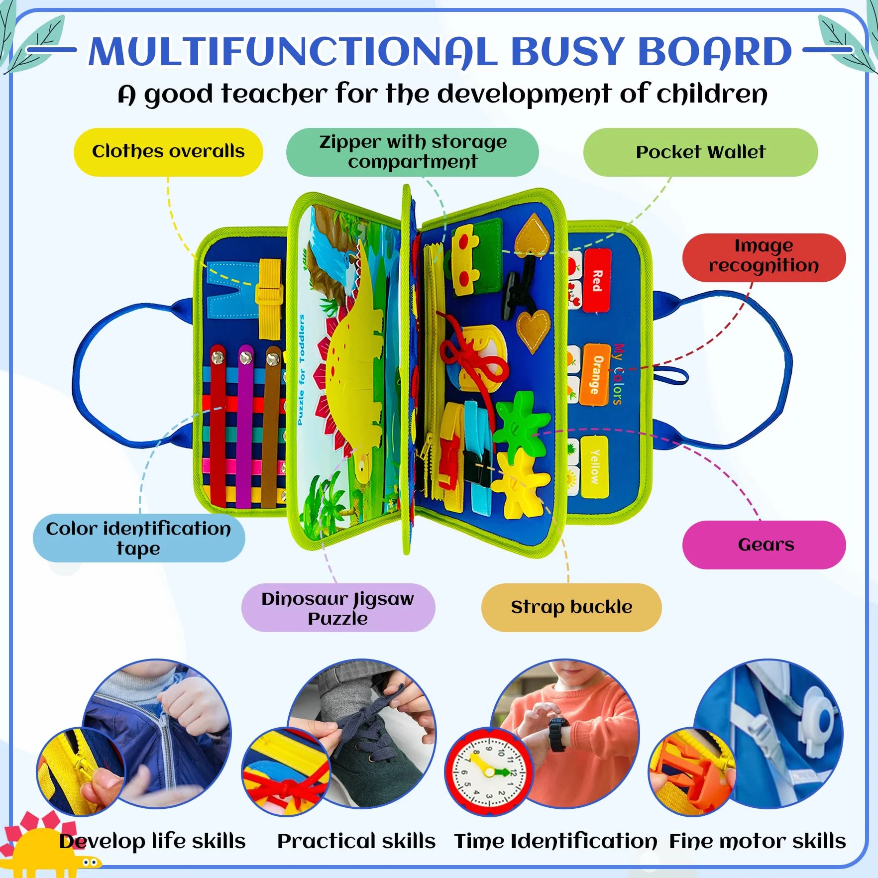 Montessori Busy Board di Feltro - Libro Montessori Interattivo, Giochi Educativi 1 2 Anni, Sviluppa Motricità Fine