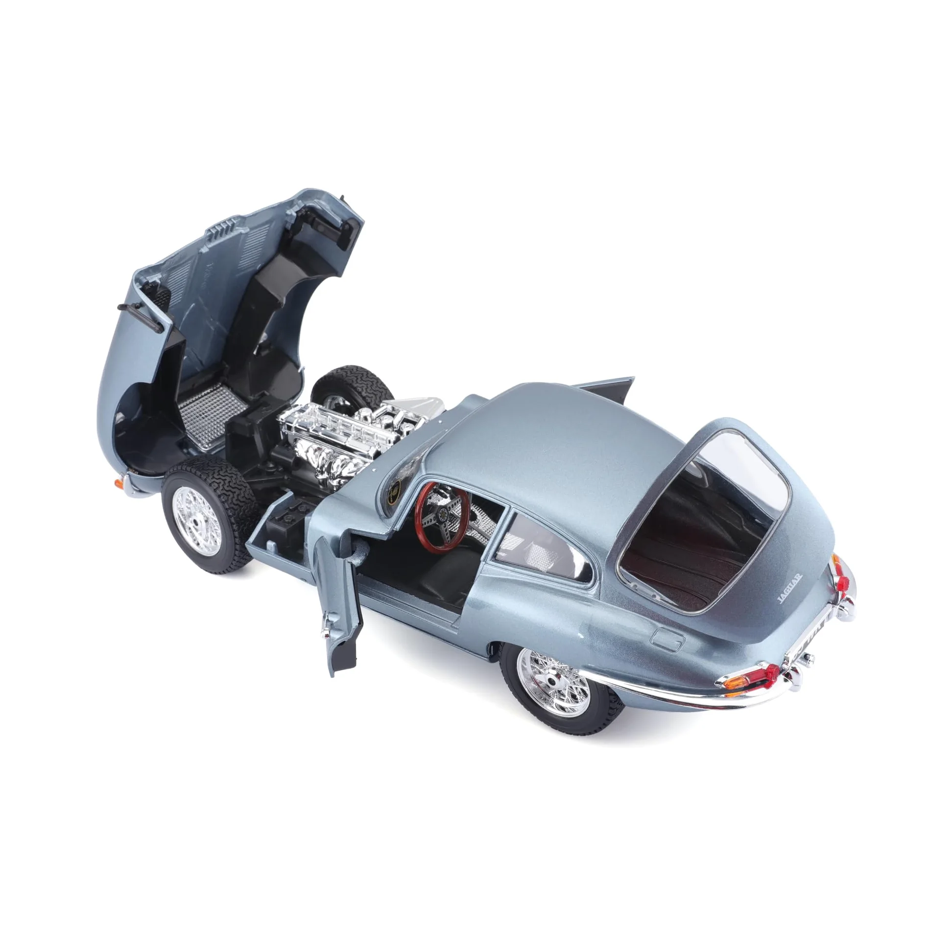 Bburago - Jaguar E-Type Coupe, Auto Diecast in Scala 1:18, Blu Met., 3+ | Modellino Auto Classica da Collezione con Porte, Cofano e Bagagliaio Apribili, Licenza Ufficiale