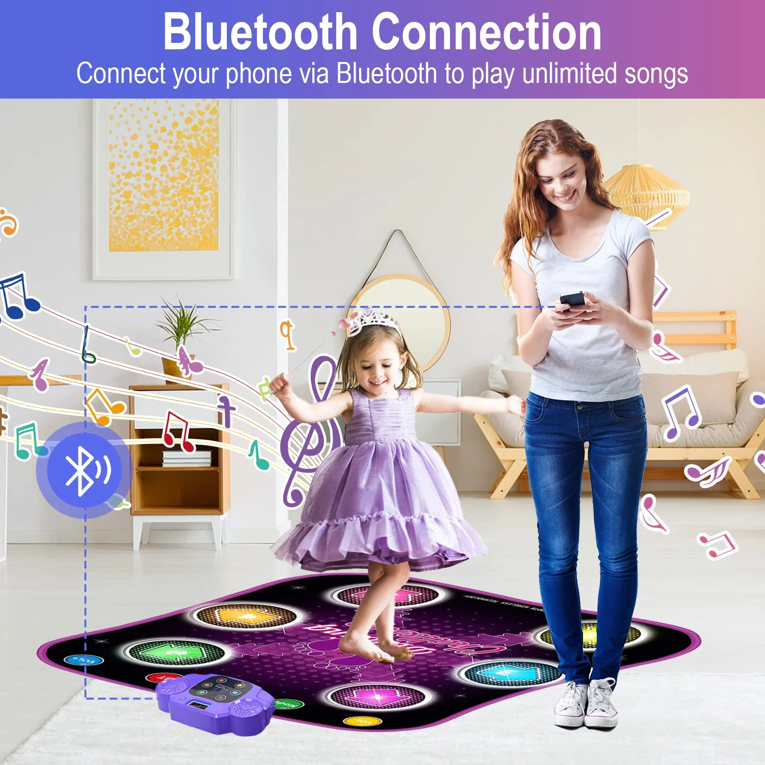 Tappetino da Ballo LED Bluetooth Bambini 3-12 Anni Viola