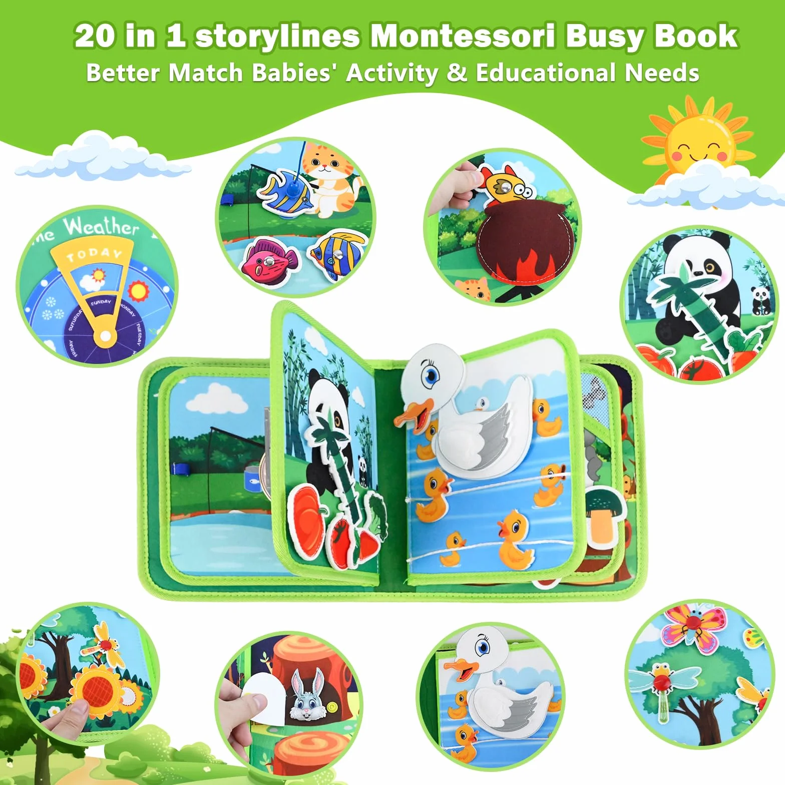 Busy Board Montessori 1 Anno, Quiet Book Sensoriale Educativo Feltro Valigetta Giochi Montessori 1 2 3 Anni, Giochi Libro Interattivo Tavolo Pannello attività Didattici Regalo Bimbo