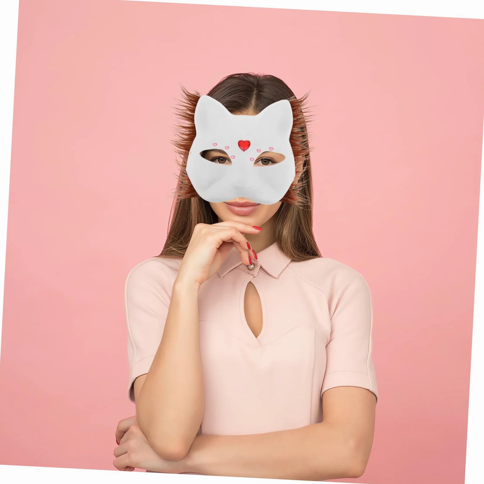 HEMOTON Kit Maschera Gatto - Maschere Vuote Da Dipingere Per Bambini E Adulti Fogli Di Feltro E Strisce Finte Costumi Di Halloween Maschere Di Carnevale