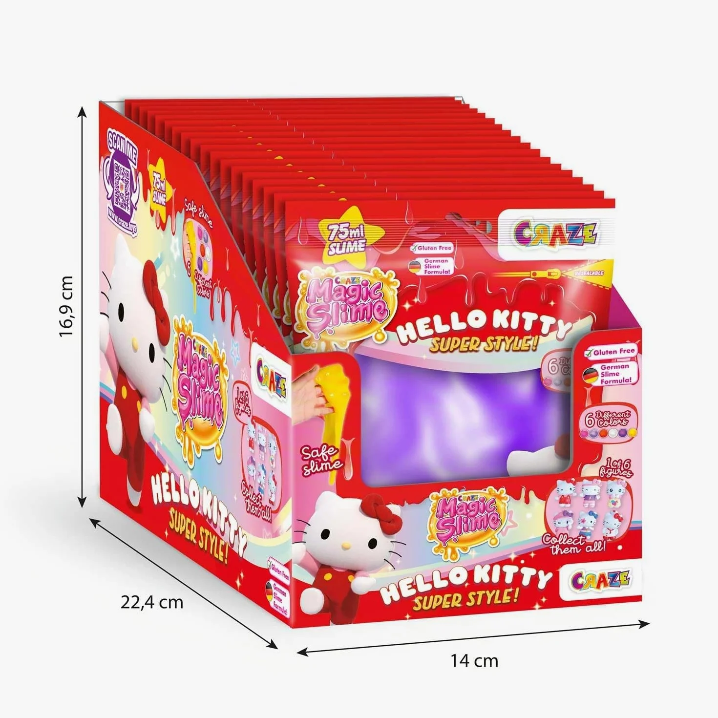 CRAZE MAGIC Slime BAG HELLO KITTY 18 pack | set slime 6 colori, 18 sacchetti con 75ml per bambini, inodore, senza rifiuti