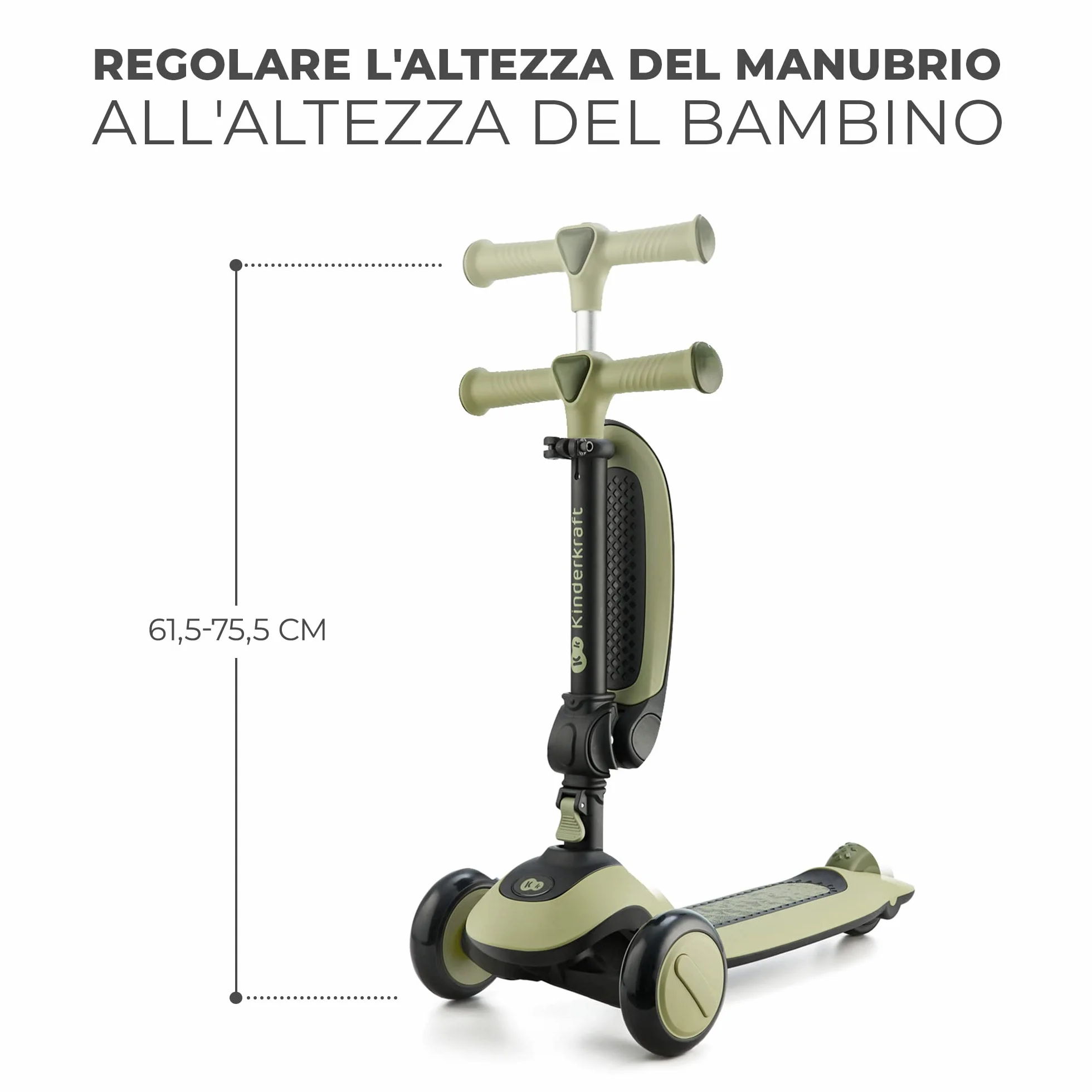 Kinderkraft HALLEY Triciclo Bambini 1 Anno 3 Ruote LED Pieghevole Manubrio Regolabile 50 kg Verde