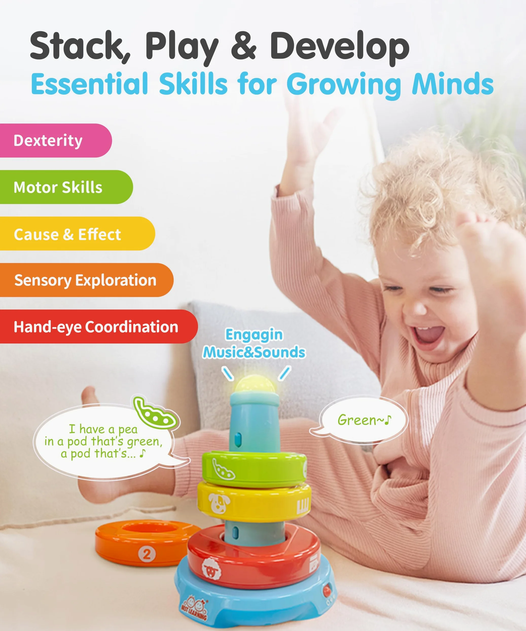 BEST LEARNING Impila & impara - Gioco attività educative per Neonati e Bambini dai 6+ Mesi [Versione in Lingua Inglese]
